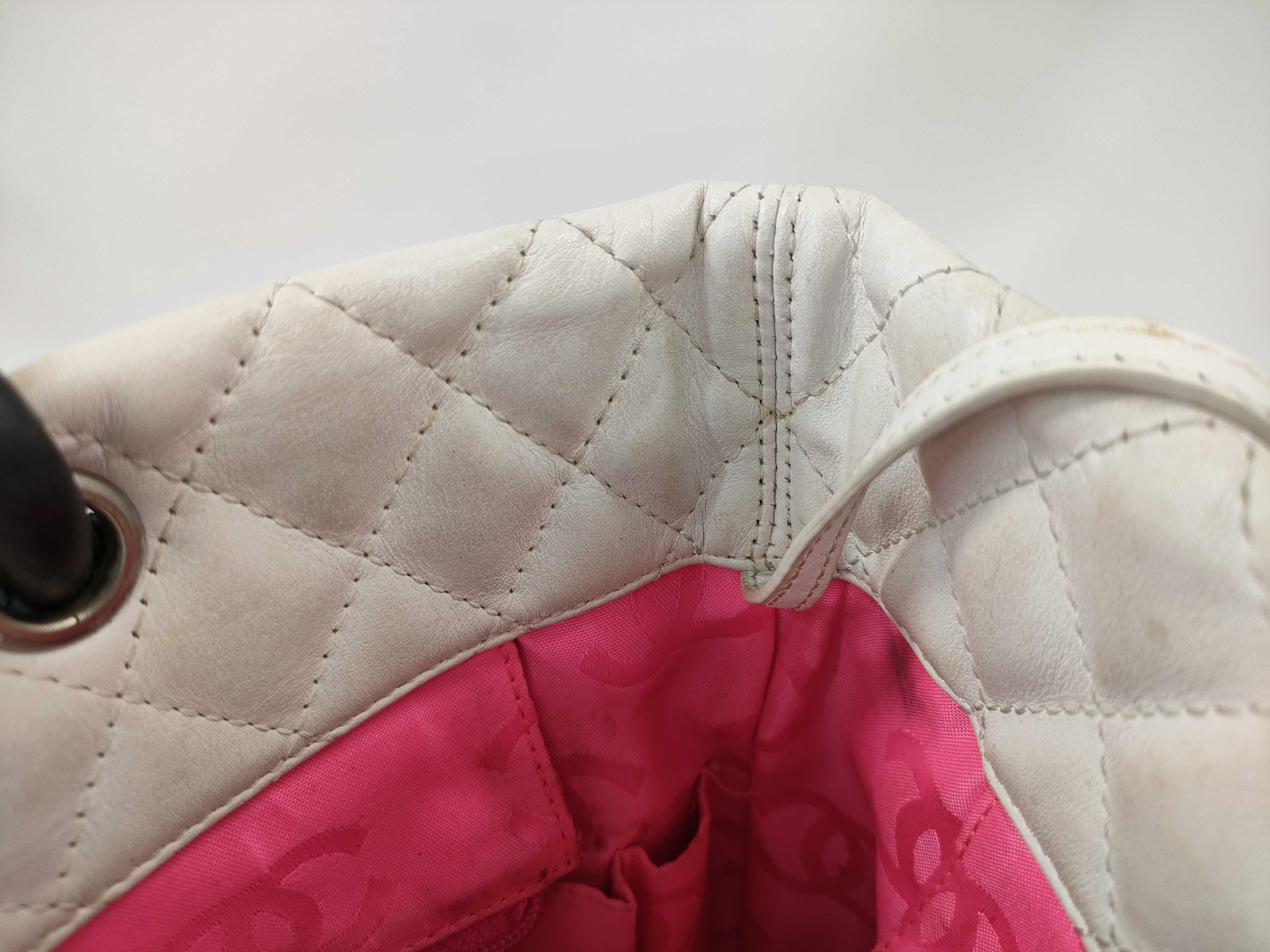 【水曜終了】(10707_0028)CHANEL シャネル カンボンライン ラムスキン ホワイトxブラック シルバー金具 トートバッグ