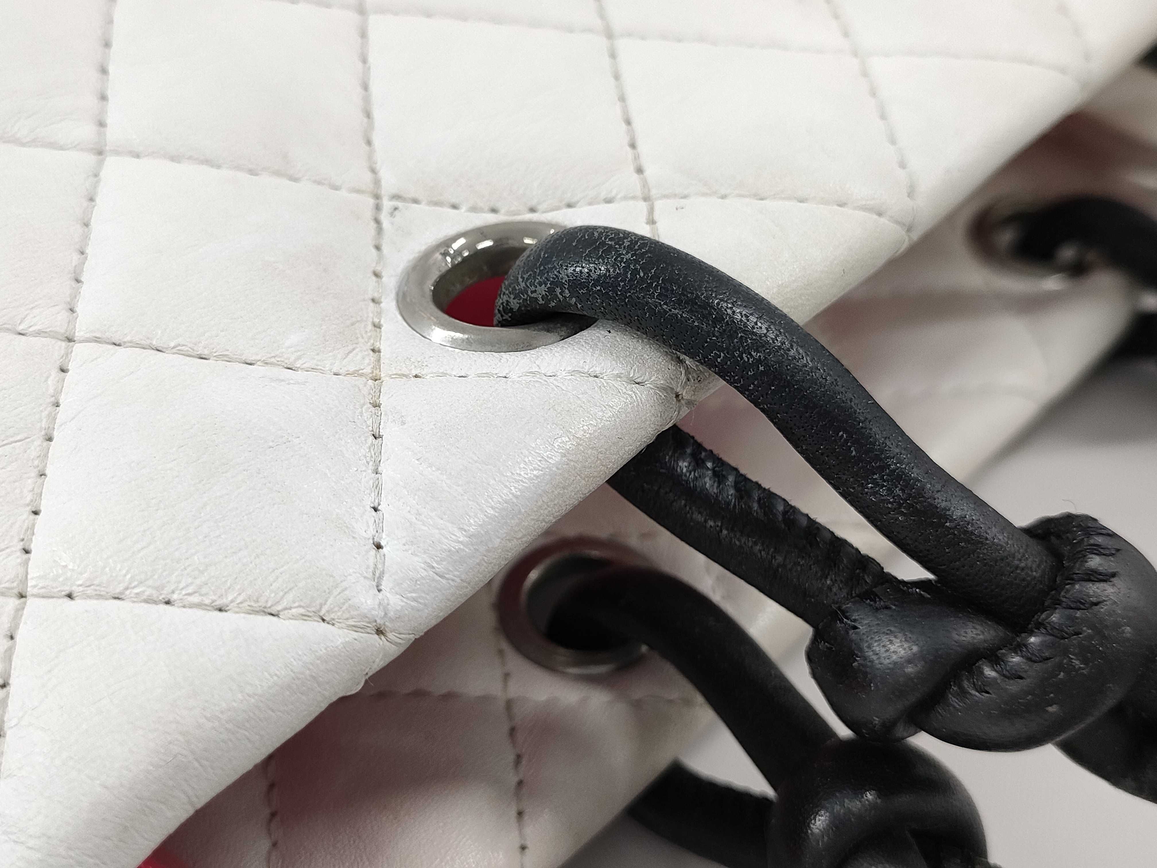 【水曜終了】(10707_0028)CHANEL シャネル カンボンライン ラムスキン ホワイトxブラック シルバー金具 トートバッグ