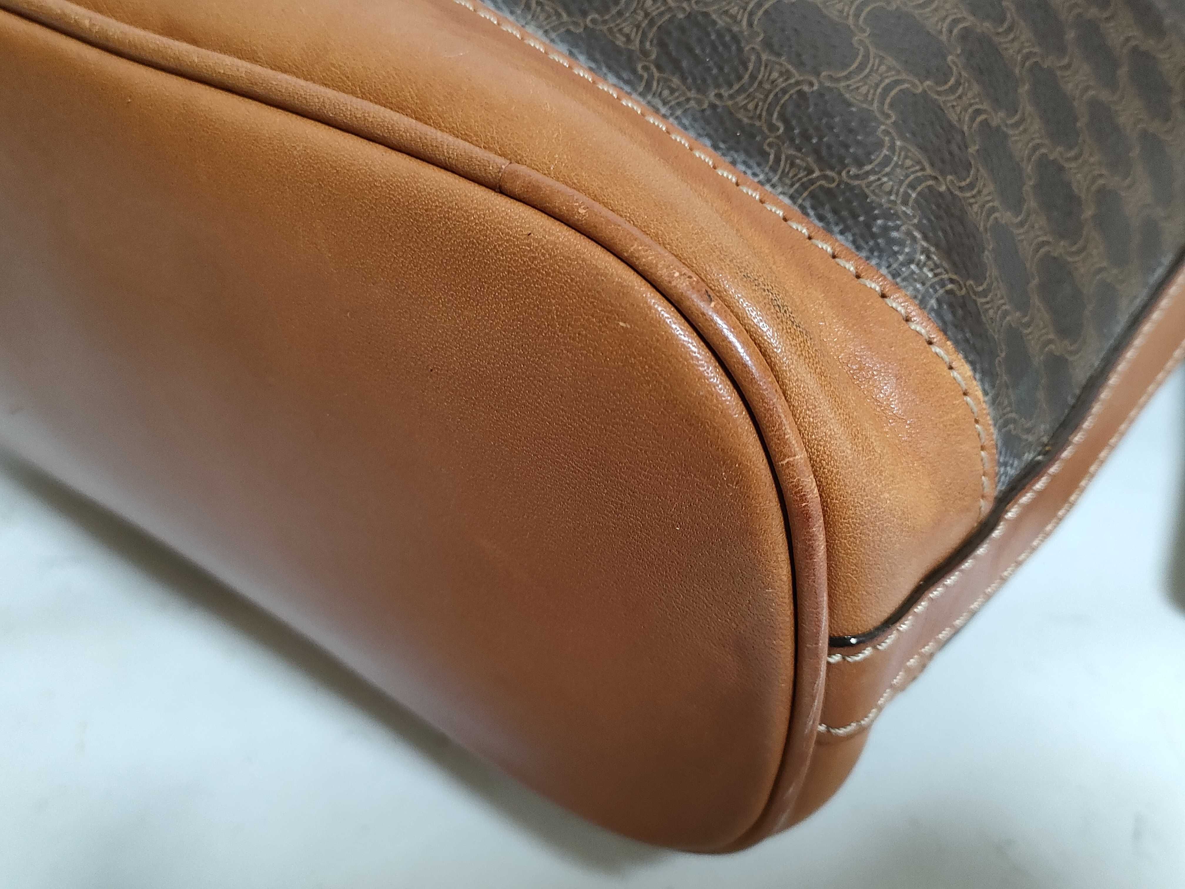 【水曜終了】(10827_0035)CELINE 巾着ショルダー マカダム ブラウン M95 ショルダーバッグ