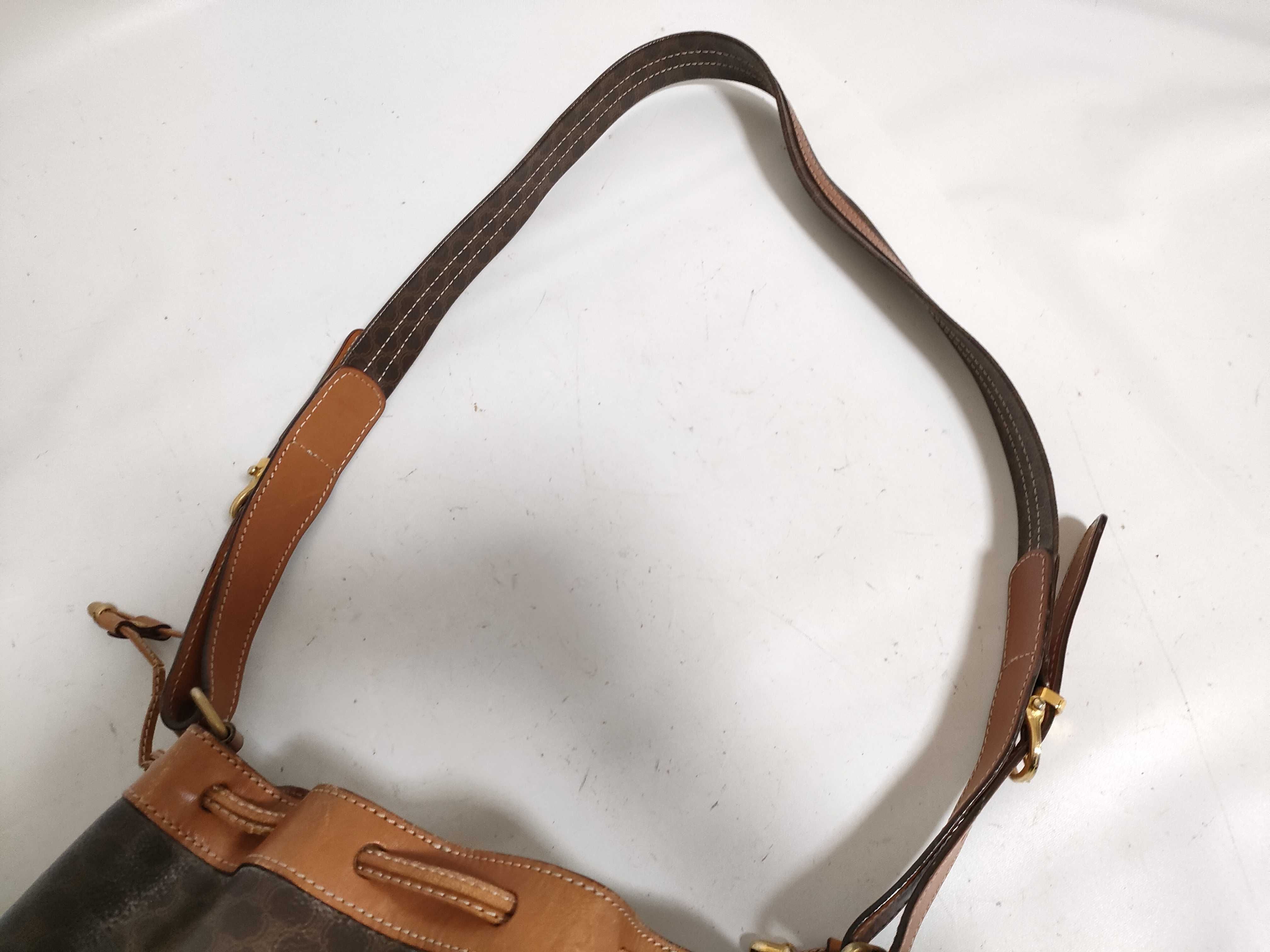 【水曜終了】(10827_0035)CELINE 巾着ショルダー マカダム ブラウン M95 ショルダーバッグ