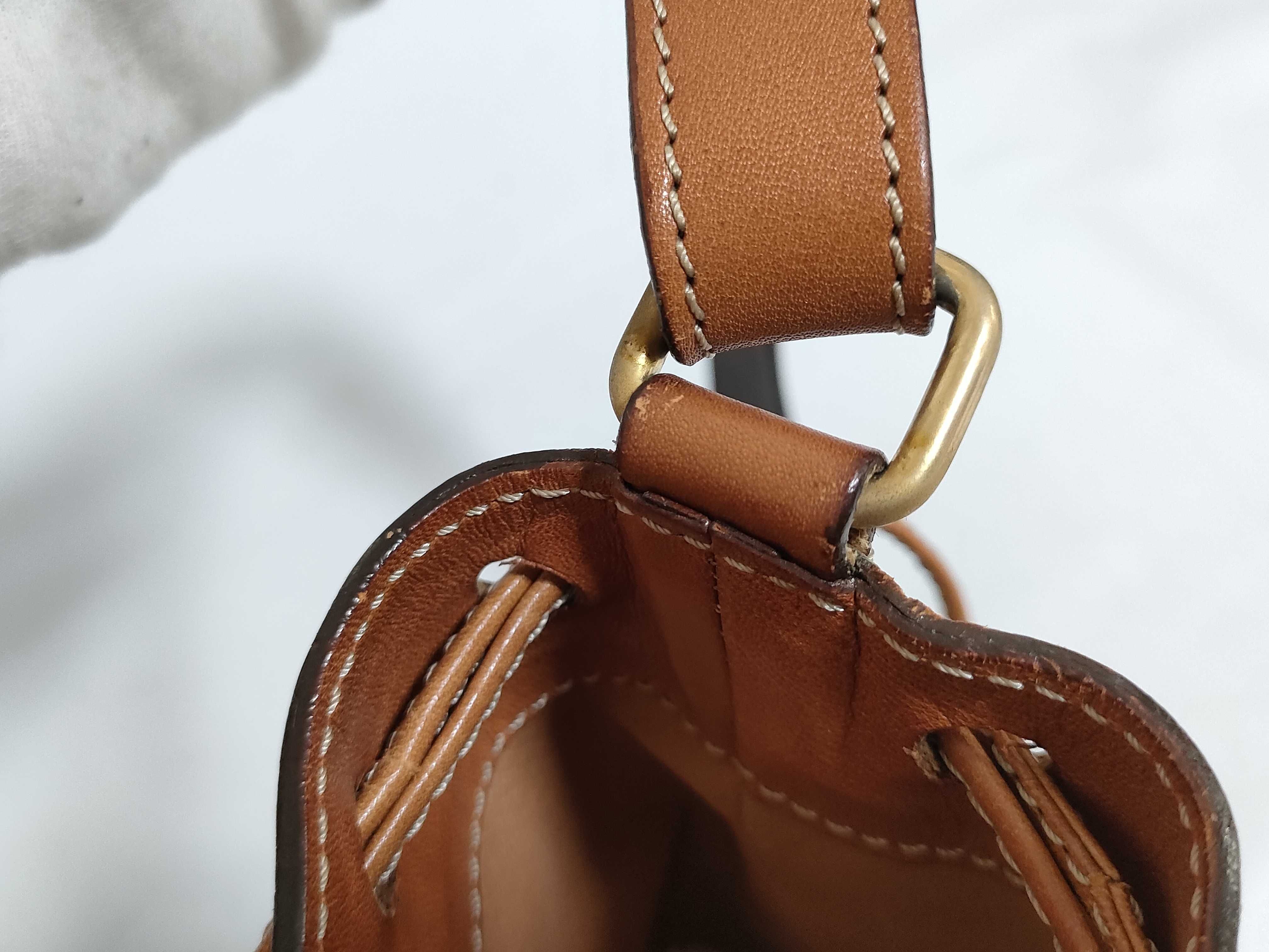 【水曜終了】(10827_0035)CELINE 巾着ショルダー マカダム ブラウン M95 ショルダーバッグ