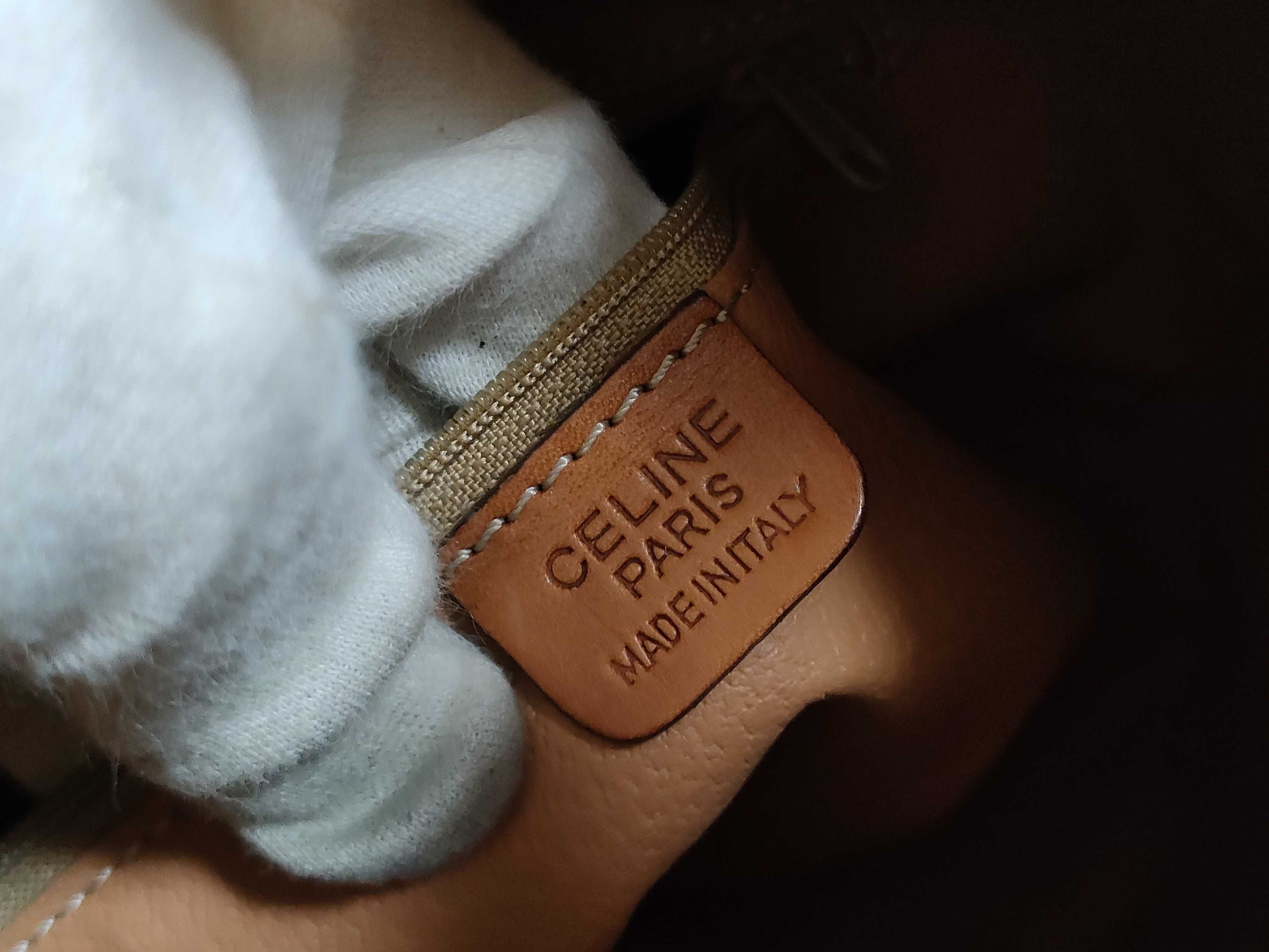 【水曜終了】(10827_0035)CELINE 巾着ショルダー マカダム ブラウン M95 ショルダーバッグ