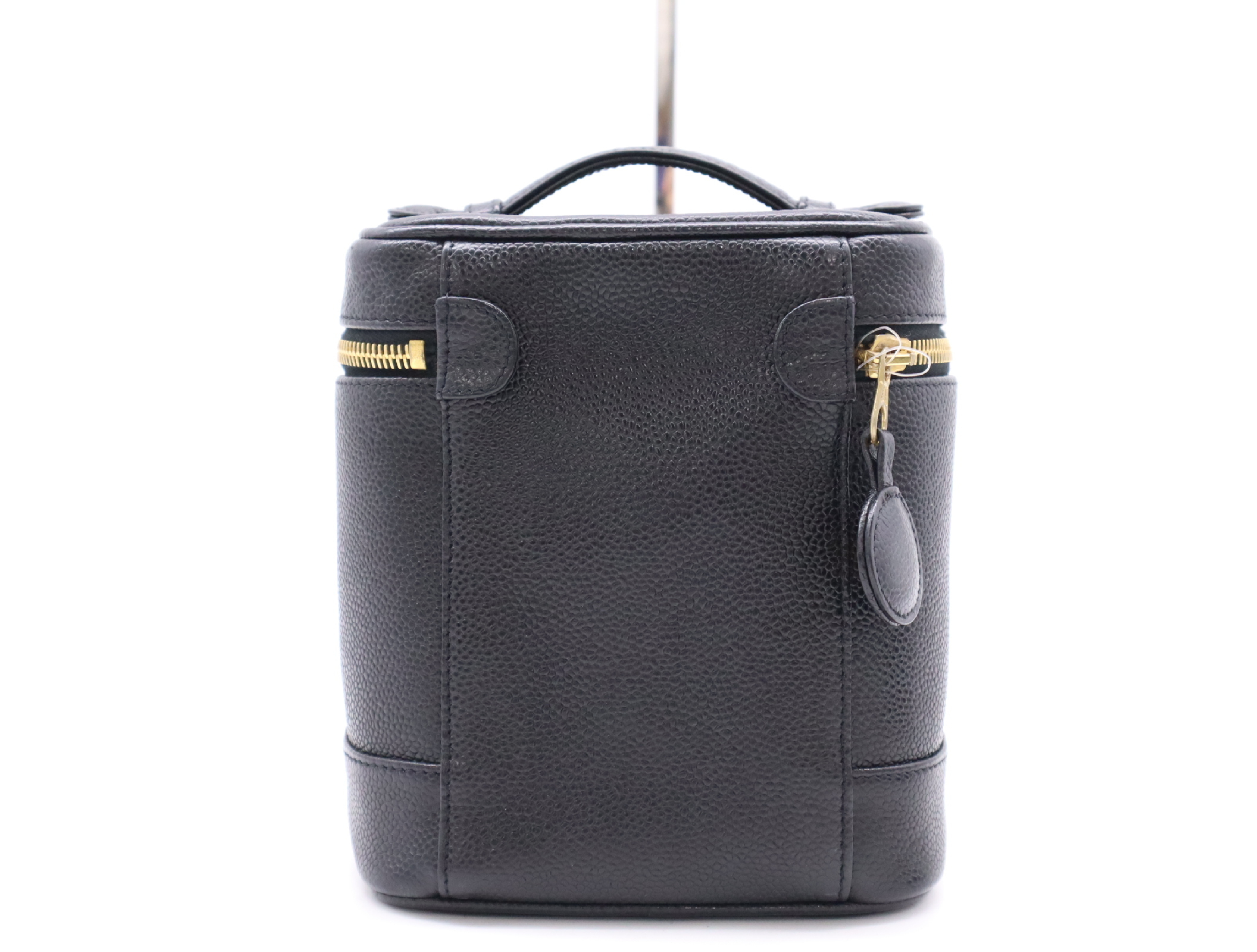 【水曜終了】(10696_0042)CHANEL キャビアスキンココマーク バニティバッグ GD金具 ブラック シール カード 6262764 保存袋付 ハンドバッグ