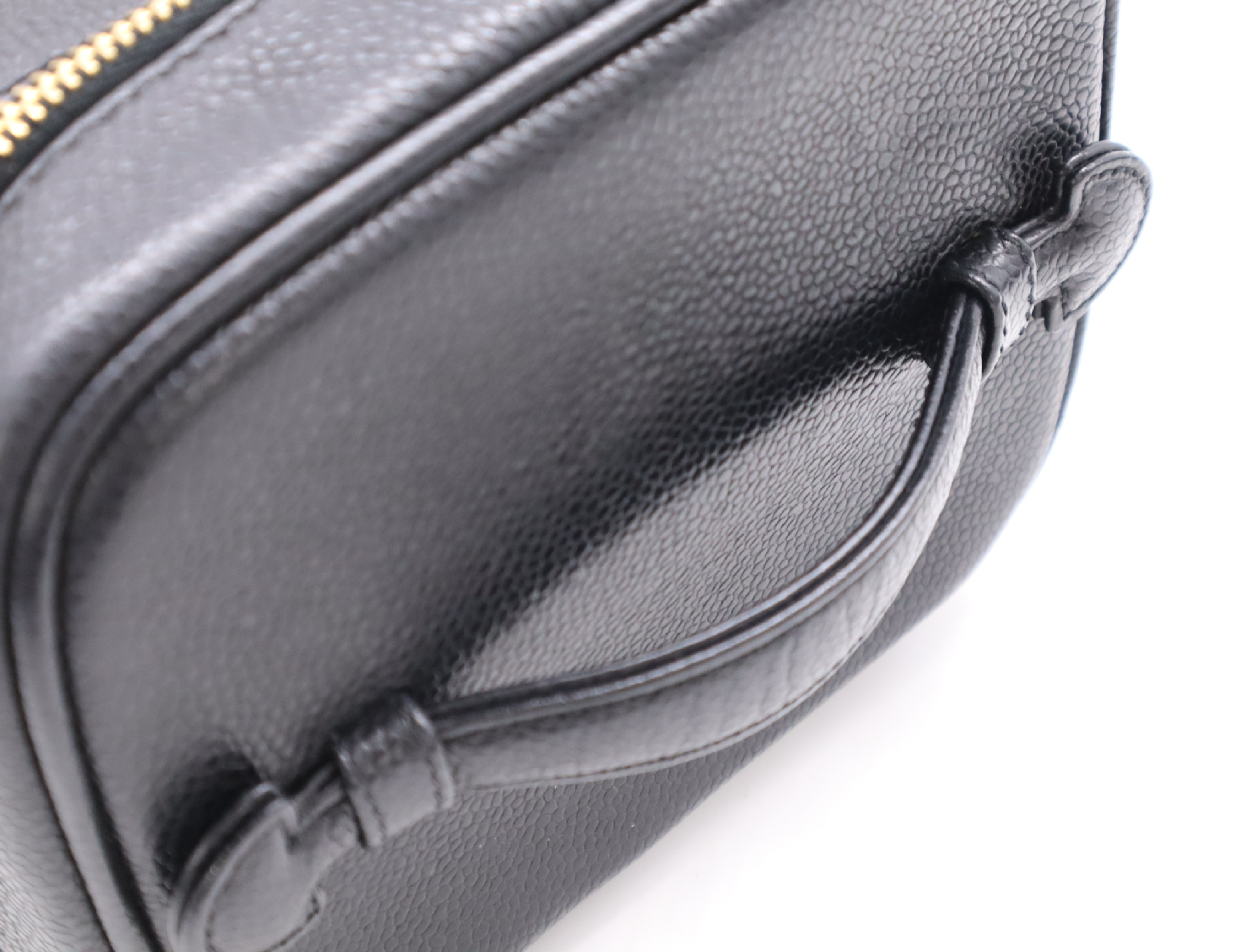 【水曜終了】(10696_0042)CHANEL キャビアスキンココマーク バニティバッグ GD金具 ブラック シール カード 6262764 保存袋付 ハンドバッグ