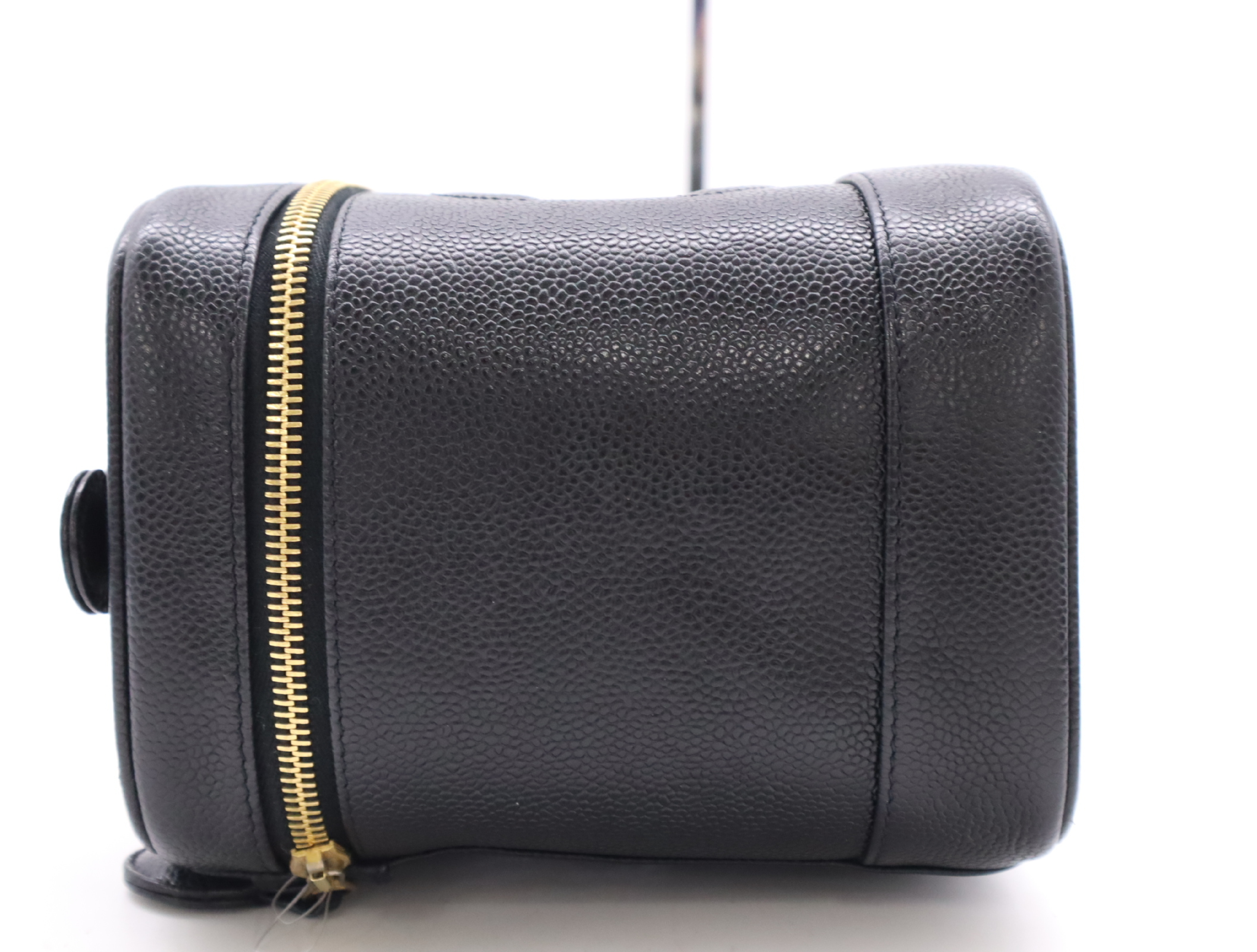 【水曜終了】(10696_0042)CHANEL キャビアスキンココマーク バニティバッグ GD金具 ブラック シール カード 6262764 保存袋付 ハンドバッグ