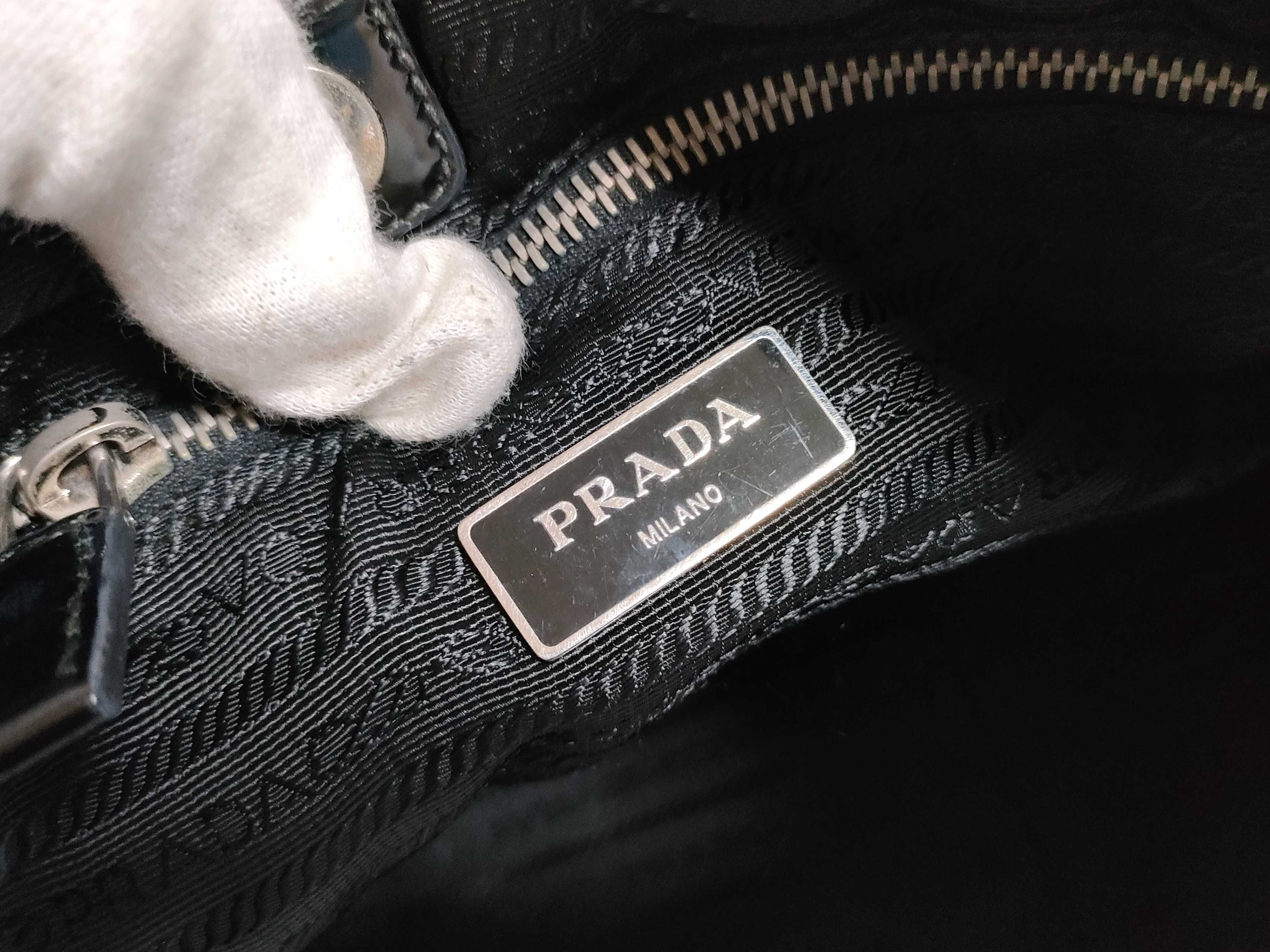 【水曜終了】(10827_0048)PRADA ナイロン ブラック 三角プレート トートバッグ