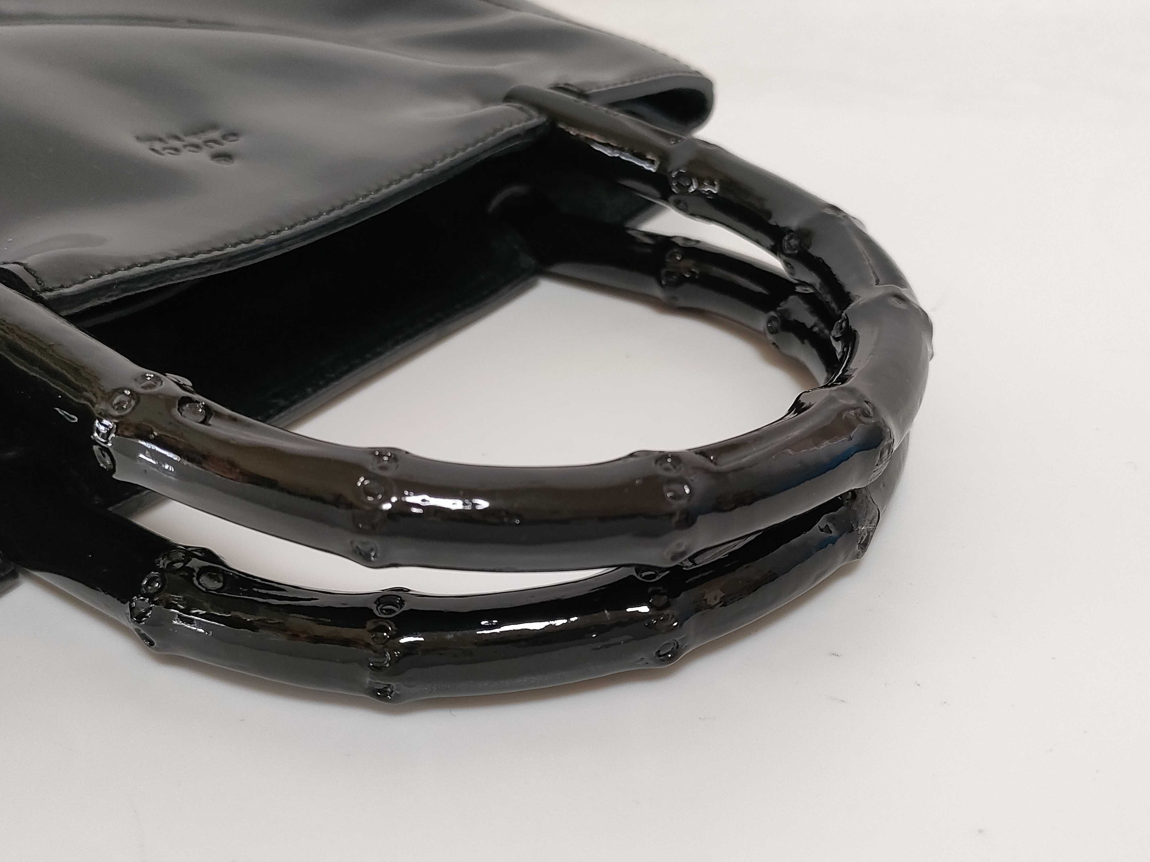 【水曜終了】(10827_0009)GUCCI バンブー エナメル ハンドバッグ 002・1061 001998 布袋