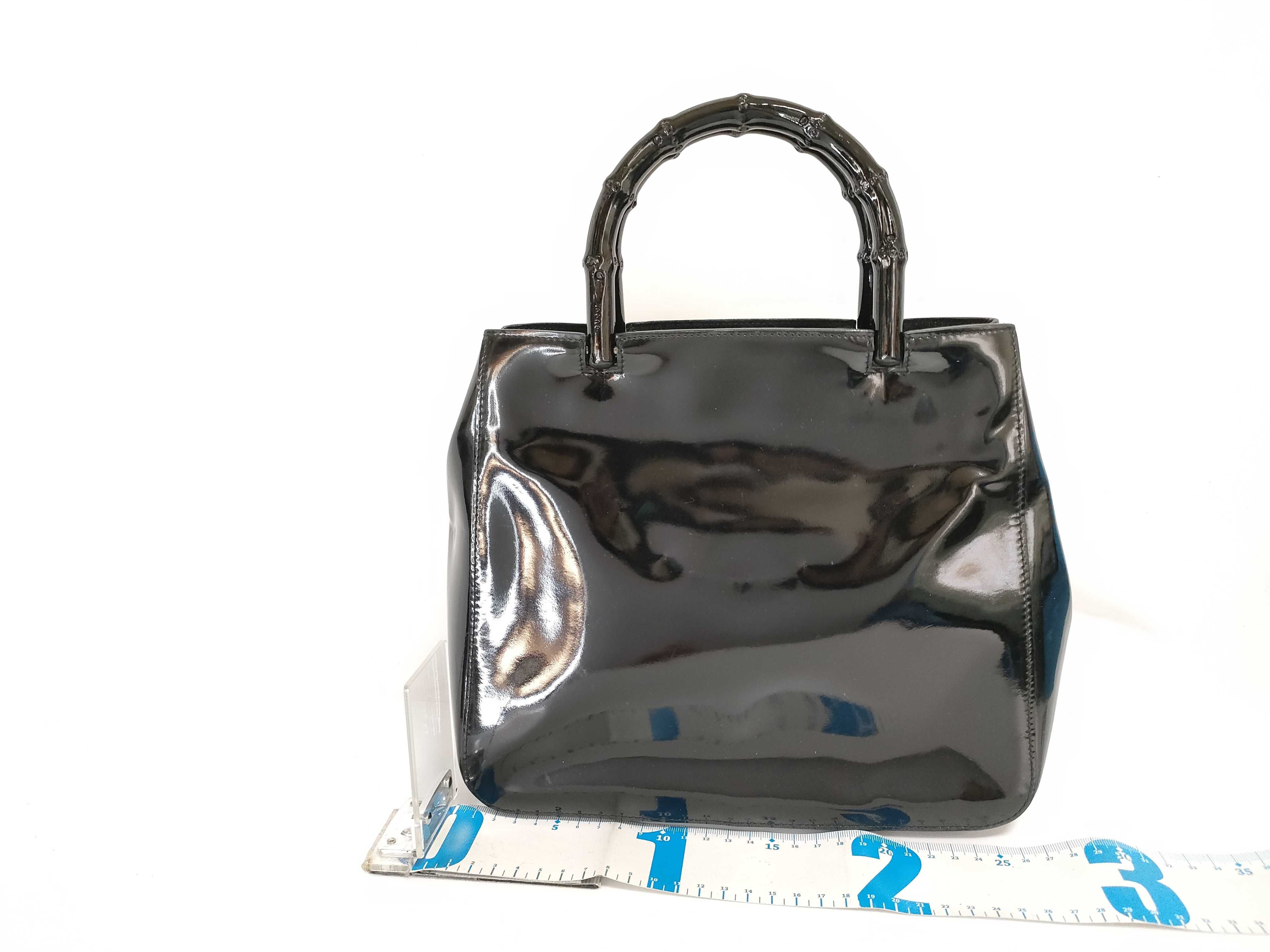 【水曜終了】(10827_0009)GUCCI バンブー エナメル ハンドバッグ 002・1061 001998 布袋
