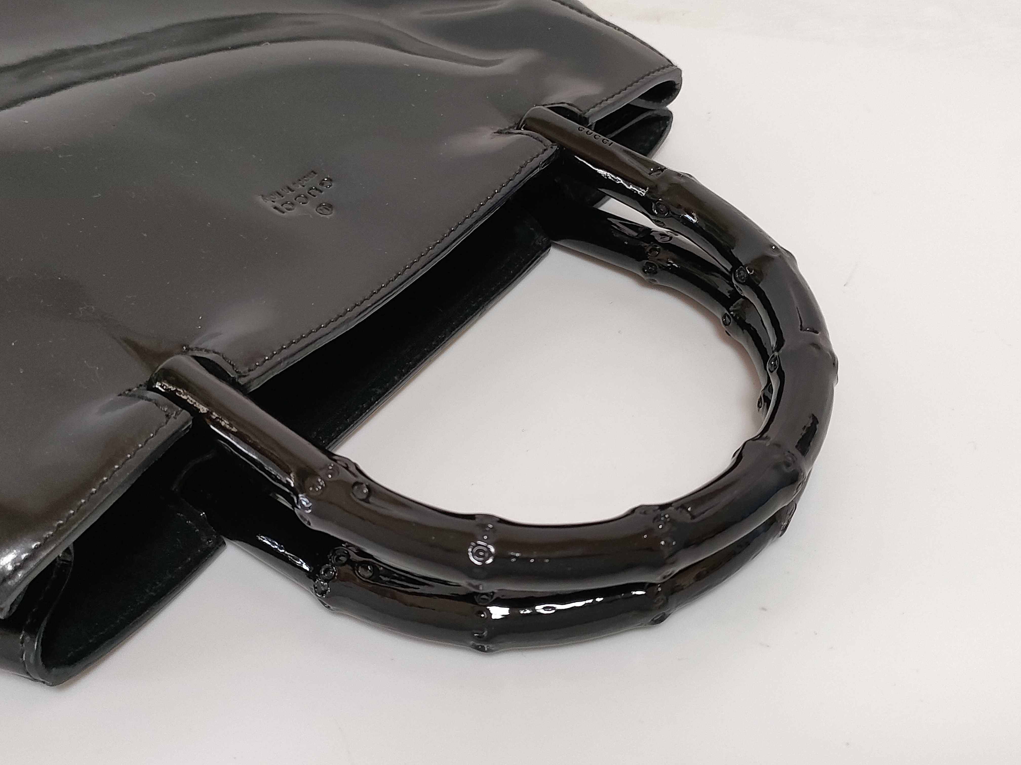 【水曜終了】(10827_0009)GUCCI バンブー エナメル ハンドバッグ 002・1061 001998 布袋