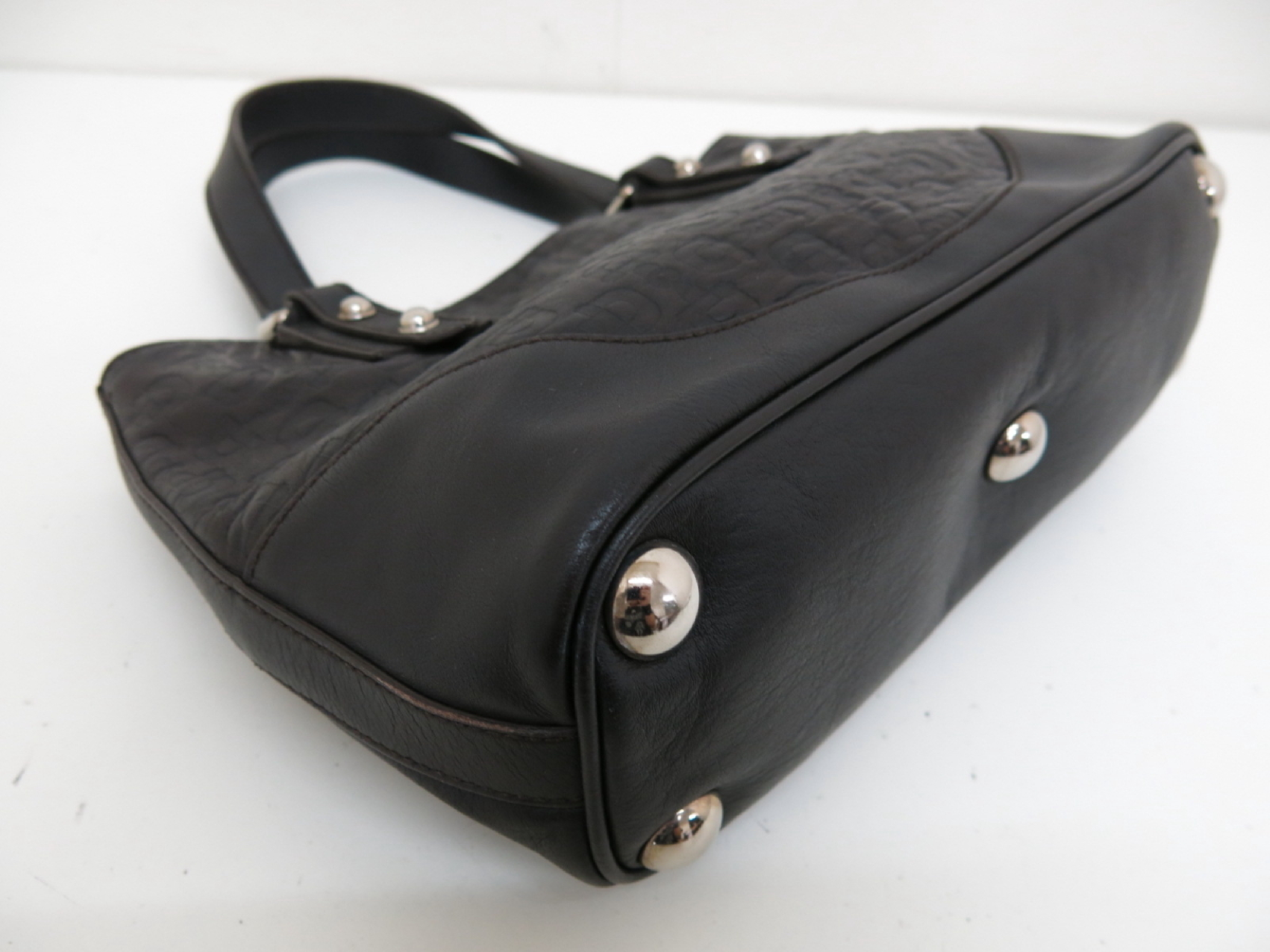 【水曜終了】(10827_0012)GUCCI グッチ ホースビット型押し レザー ハンド バッグ ダークブラウン ハンドバッグ