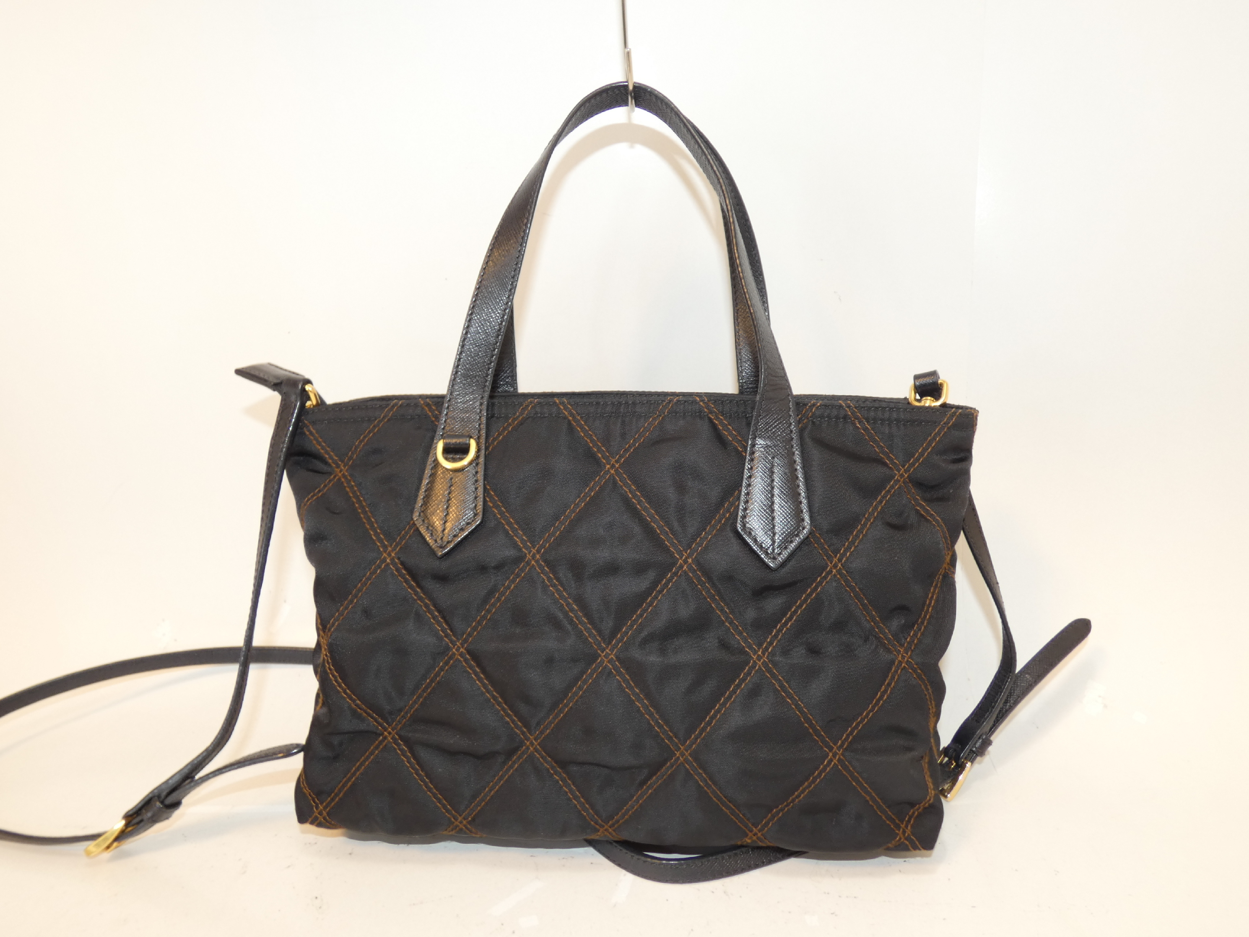 【水曜終了】(10827_0047)PRADA 2way キルティング 三角プレート ナイロン サフィアーノ ハンド ショルダー ショルダーバッグ