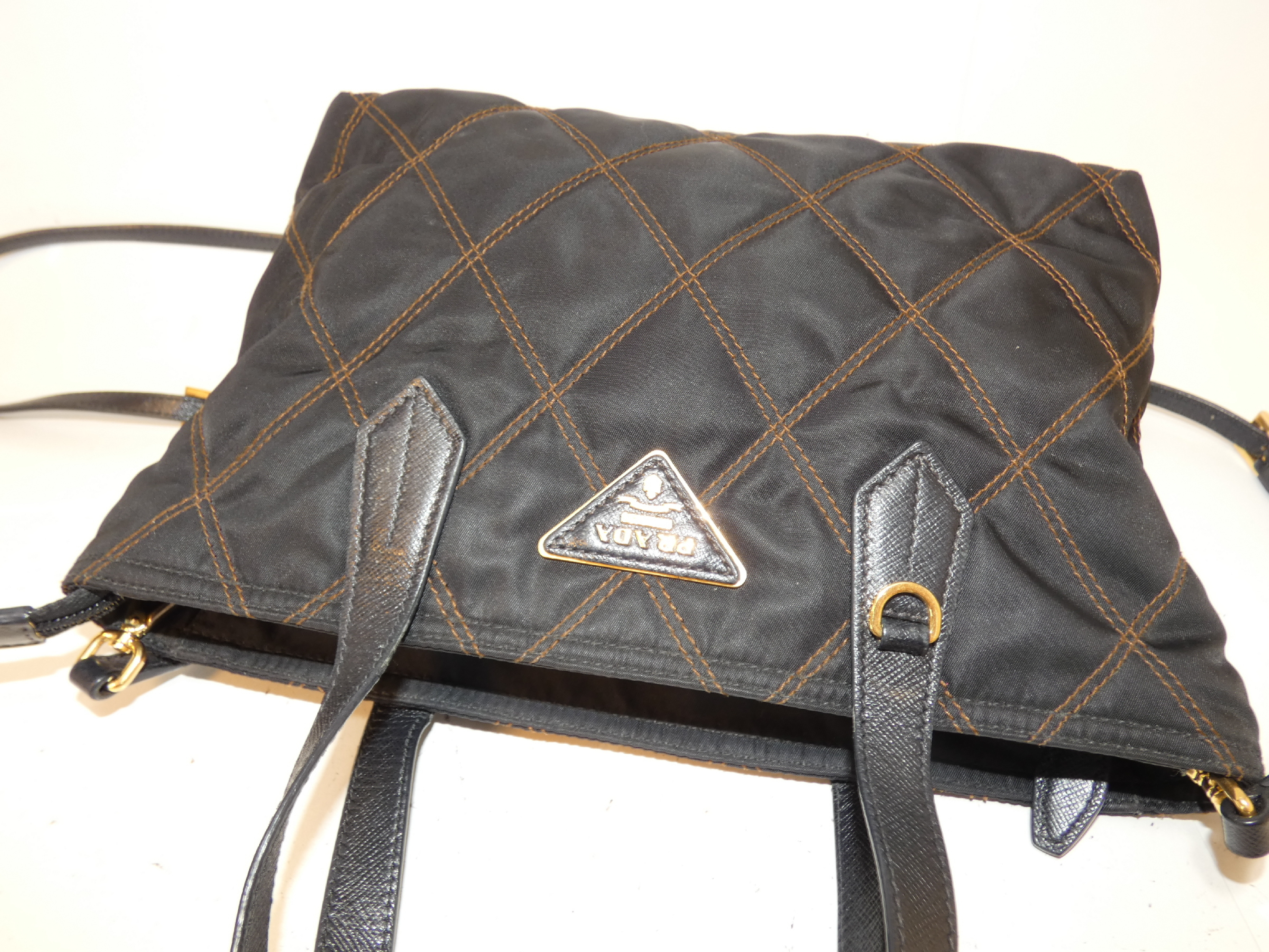 【水曜終了】(10827_0047)PRADA 2way キルティング 三角プレート ナイロン サフィアーノ ハンド ショルダー ショルダーバッグ