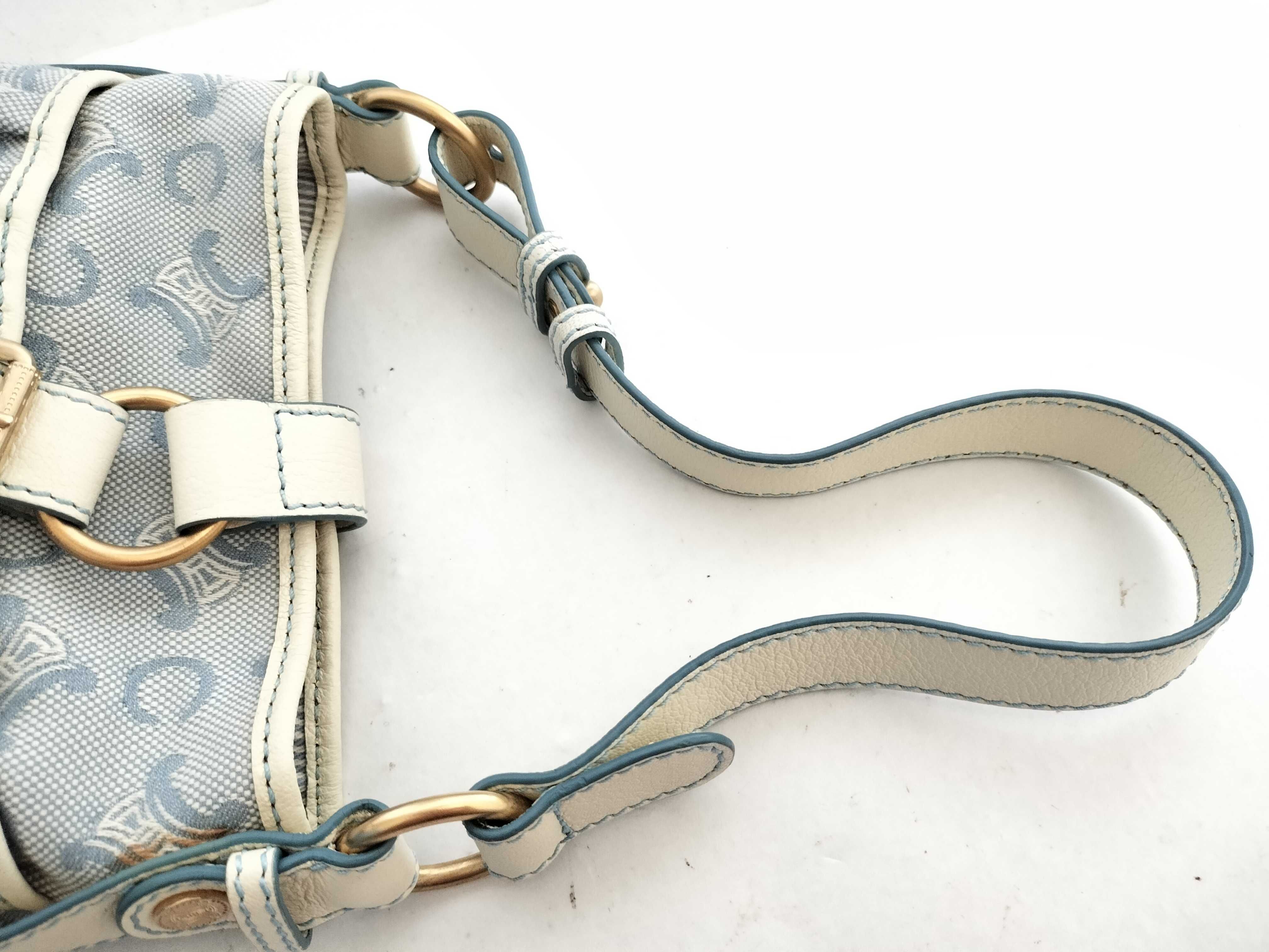 【水曜終了】(10827_0032)CELINE セリーヌ Cマカダム キャンバス/レザー ワンショルダーバッグ Blue