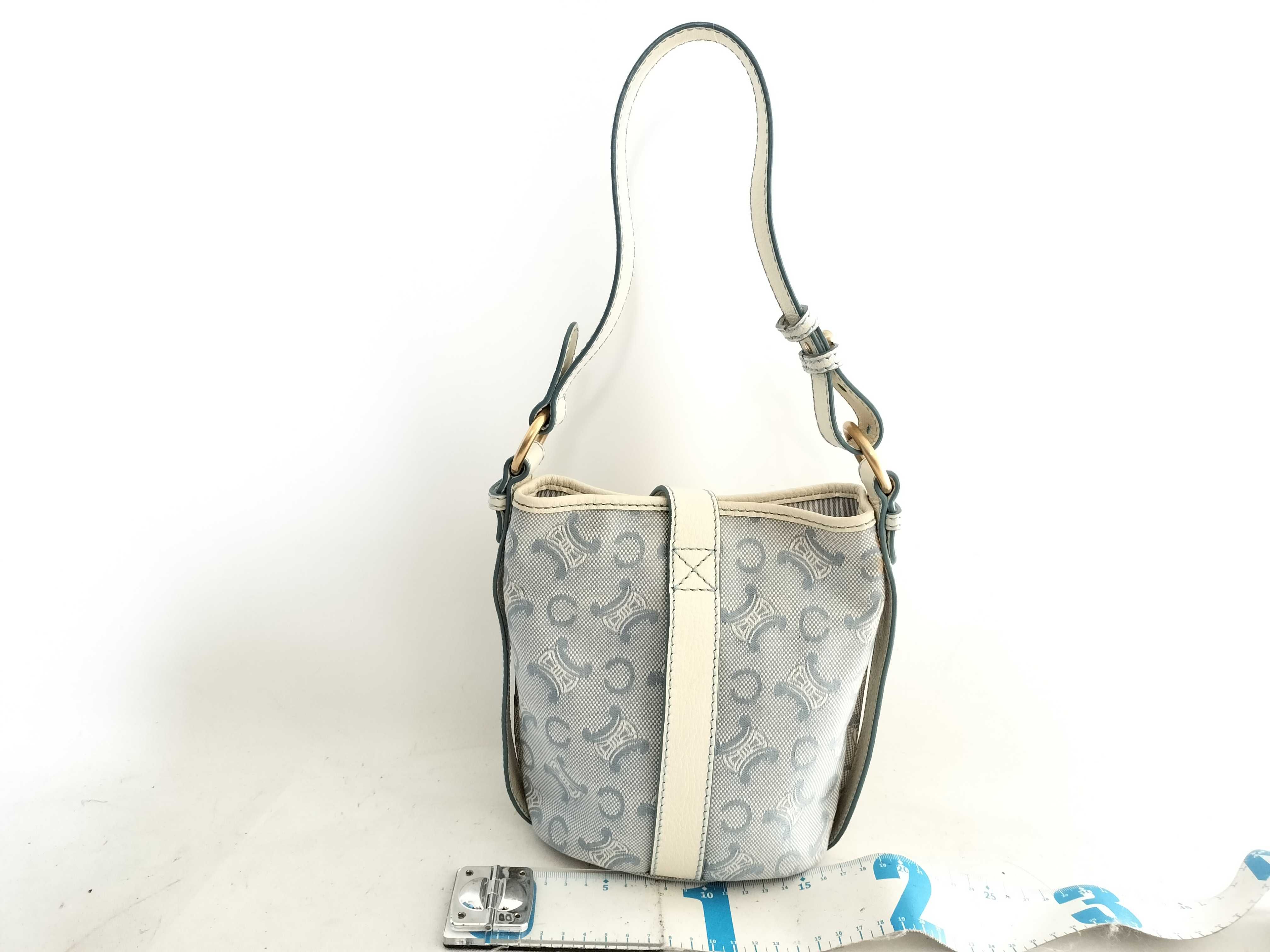 【水曜終了】(10827_0032)CELINE セリーヌ Cマカダム キャンバス/レザー ワンショルダーバッグ Blue