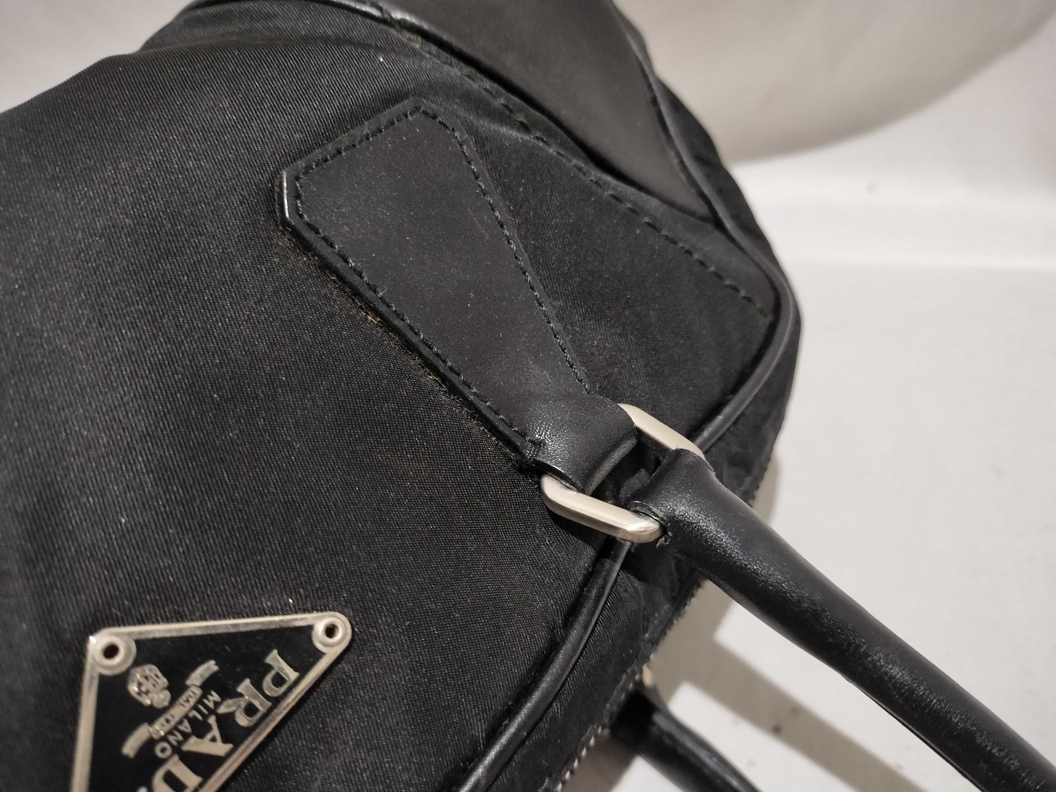 【水曜終了】(10709_0089)PRADA ナイロン レザー切替/ミニボストン/変色考慮 ハンドバッグ