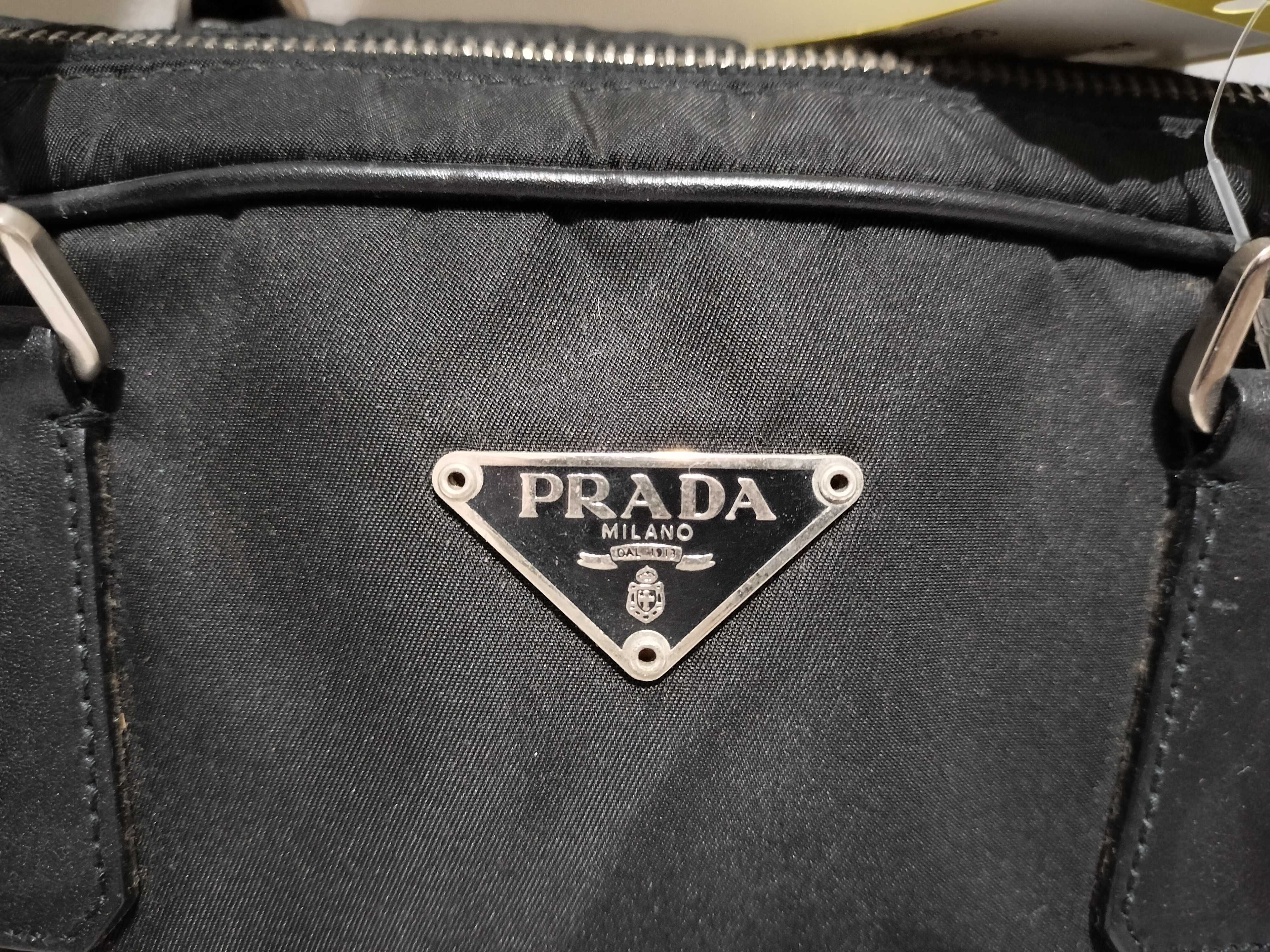 【水曜終了】(10709_0089)PRADA ナイロン レザー切替/ミニボストン/変色考慮 ハンドバッグ