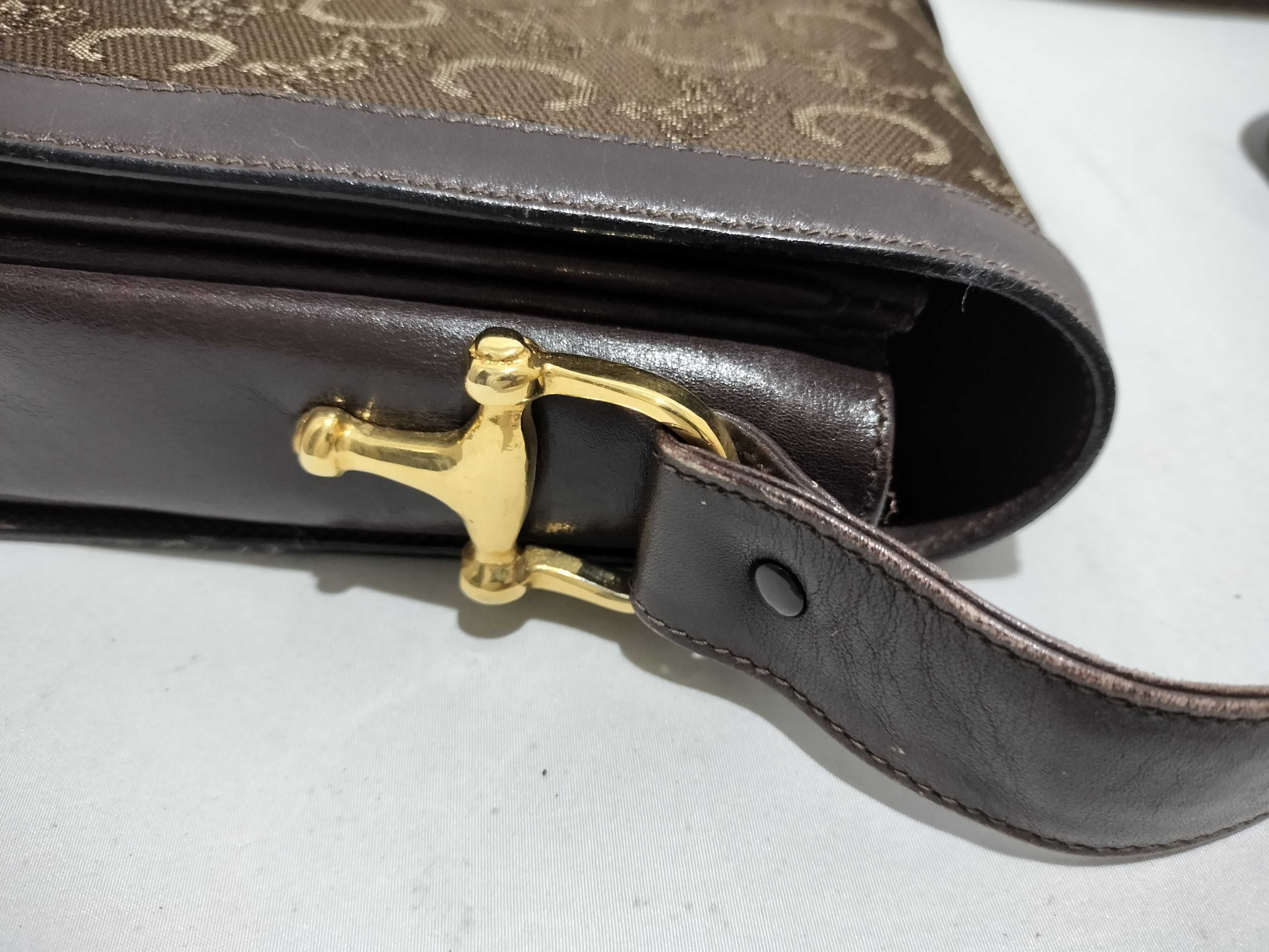 【水曜終了】(10709_0078)CELINE 馬車金具キャンバス×レザー ネイビーショルダー ショルダーバッグ