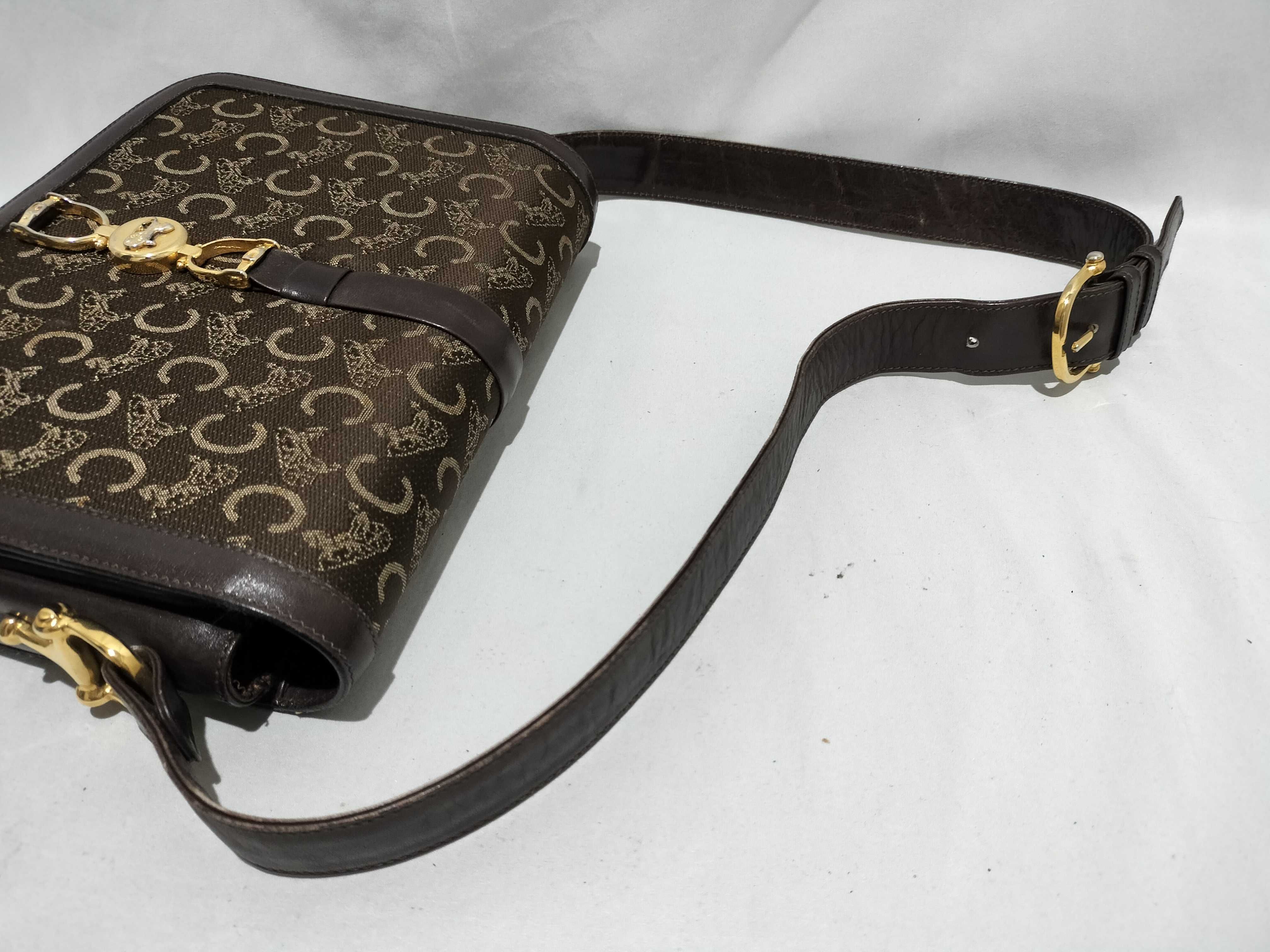 【水曜終了】(10709_0078)CELINE 馬車金具キャンバス×レザー ネイビーショルダー ショルダーバッグ