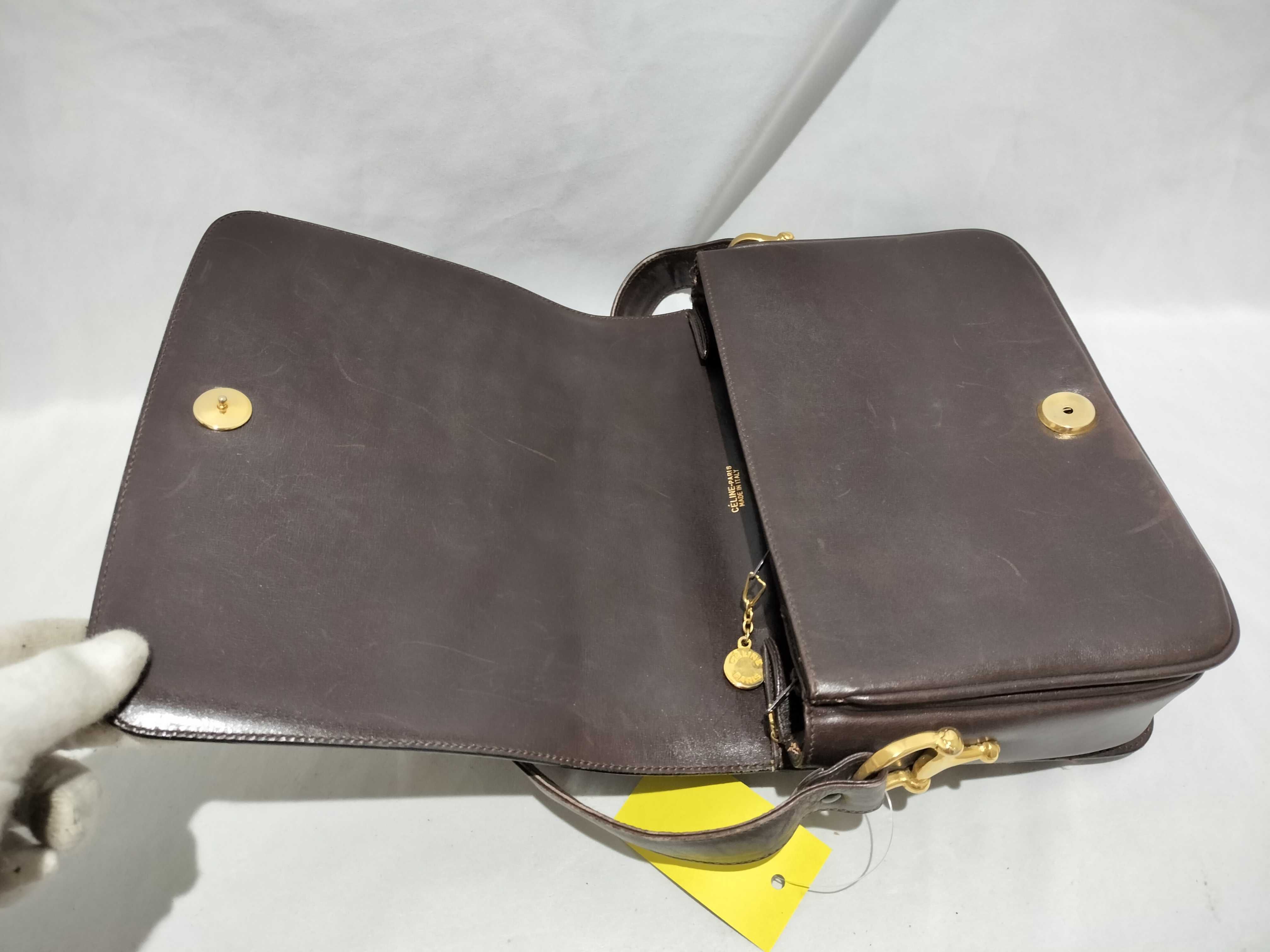 【水曜終了】(10709_0078)CELINE 馬車金具キャンバス×レザー ネイビーショルダー ショルダーバッグ