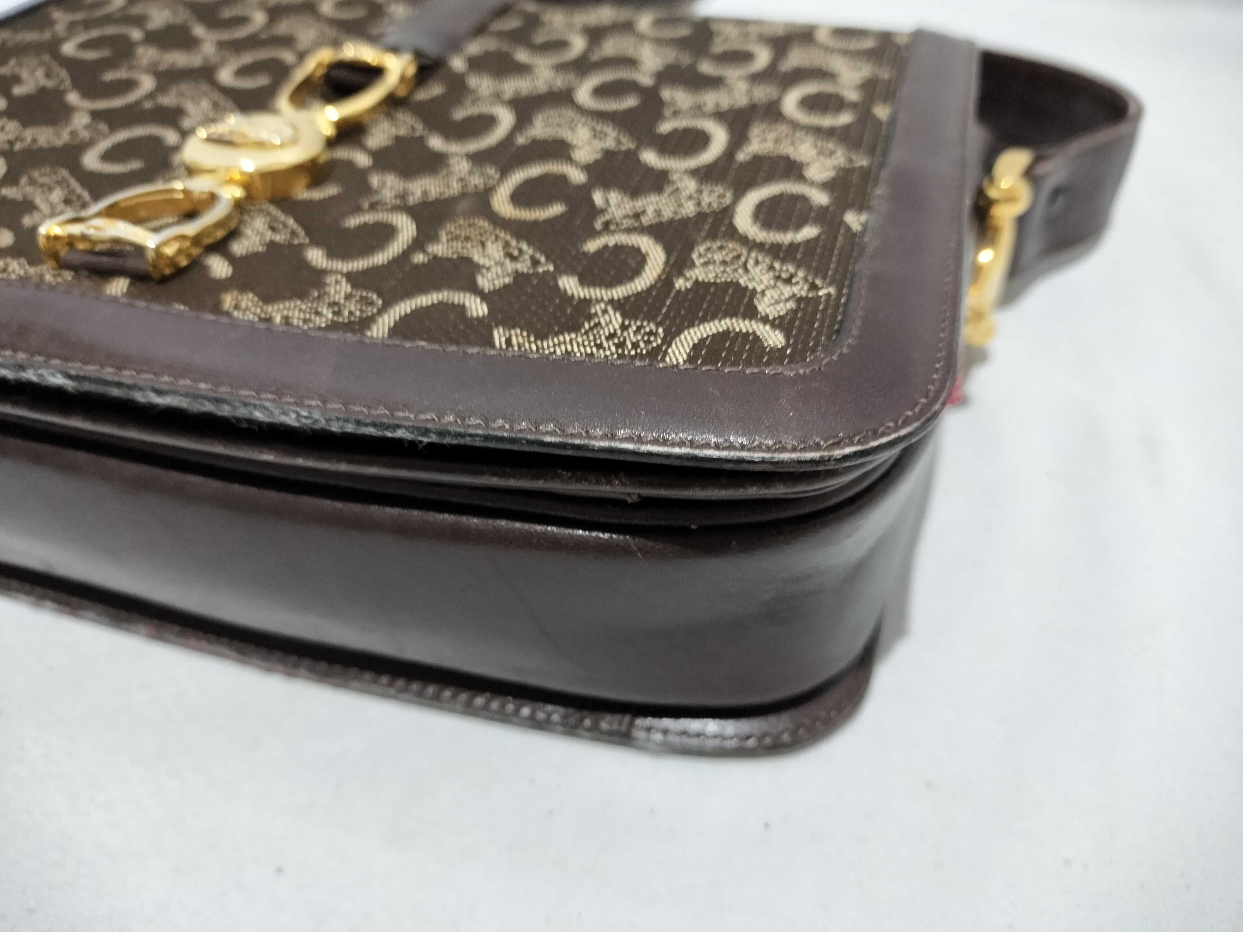 【水曜終了】(10709_0078)CELINE 馬車金具キャンバス×レザー ネイビーショルダー ショルダーバッグ