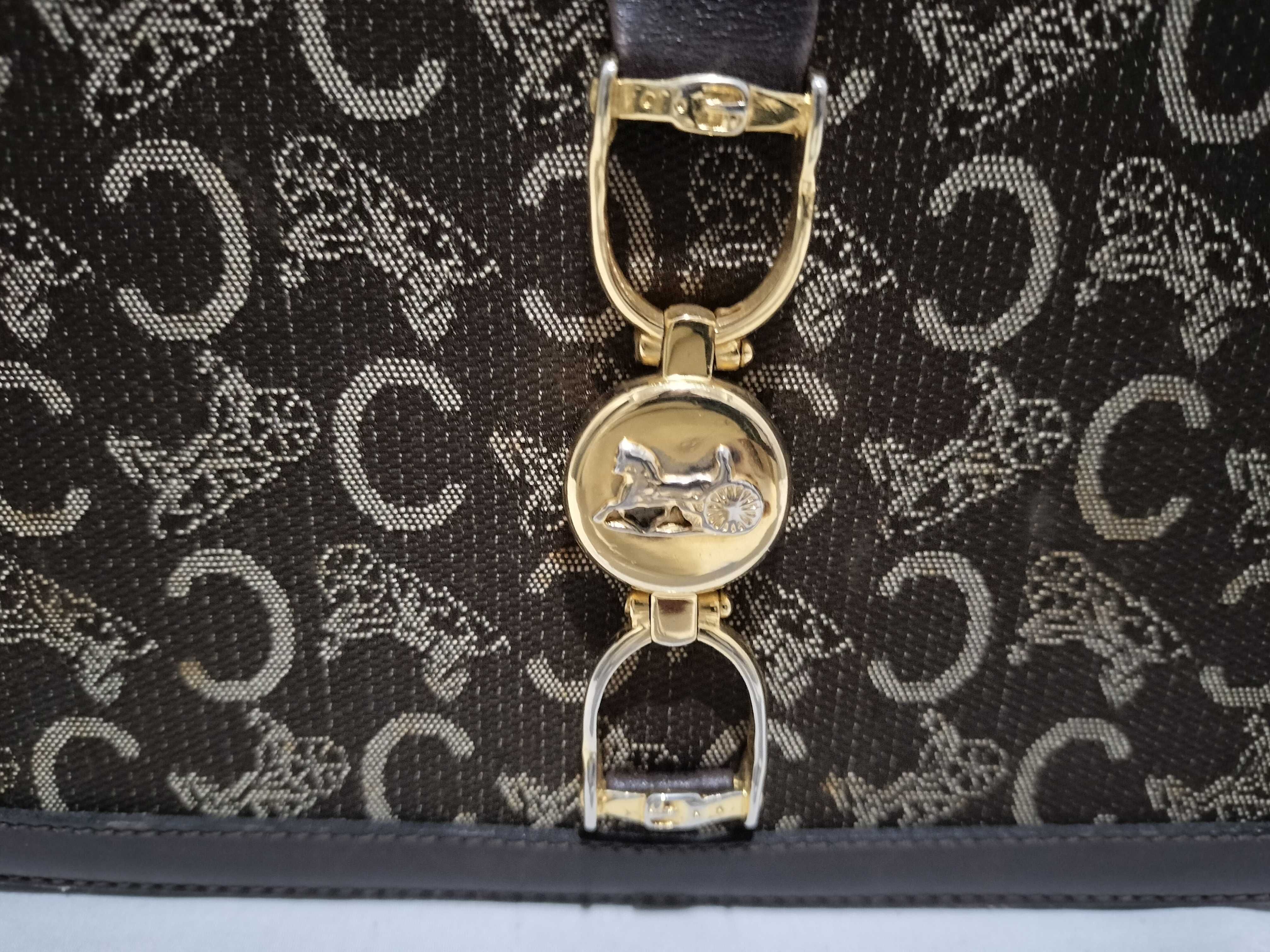 【水曜終了】(10709_0078)CELINE 馬車金具キャンバス×レザー ネイビーショルダー ショルダーバッグ