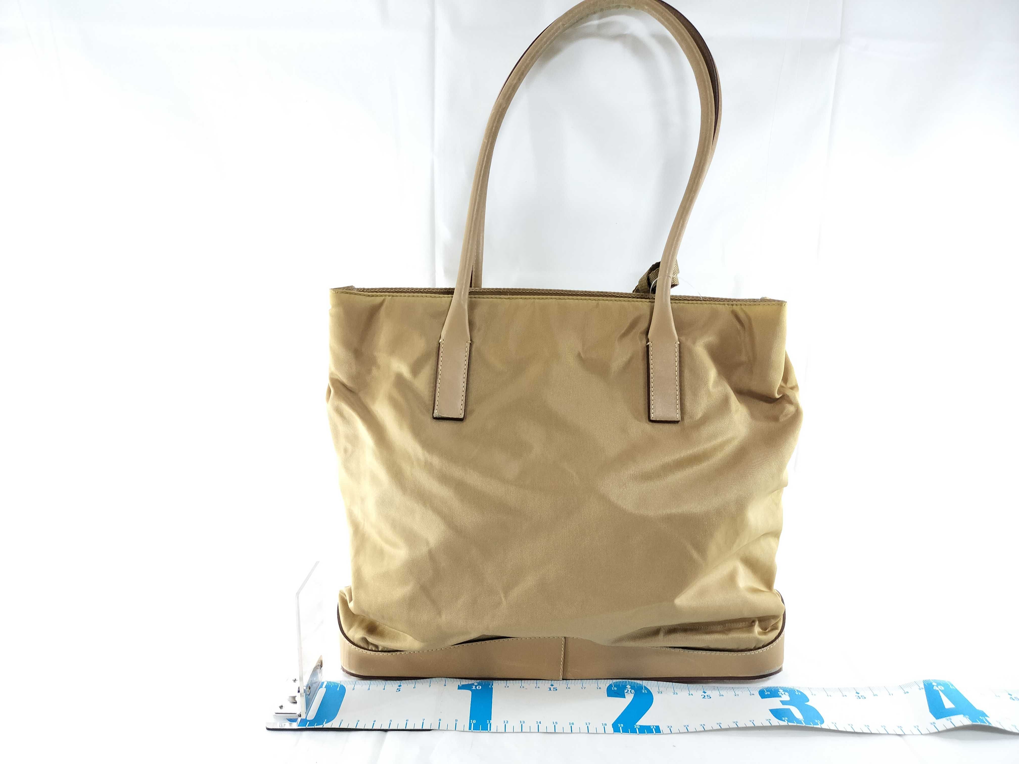 【水曜終了】(10709_0096)PRADA ナイロン ナイロン×レザー ベージュ トートバッグ