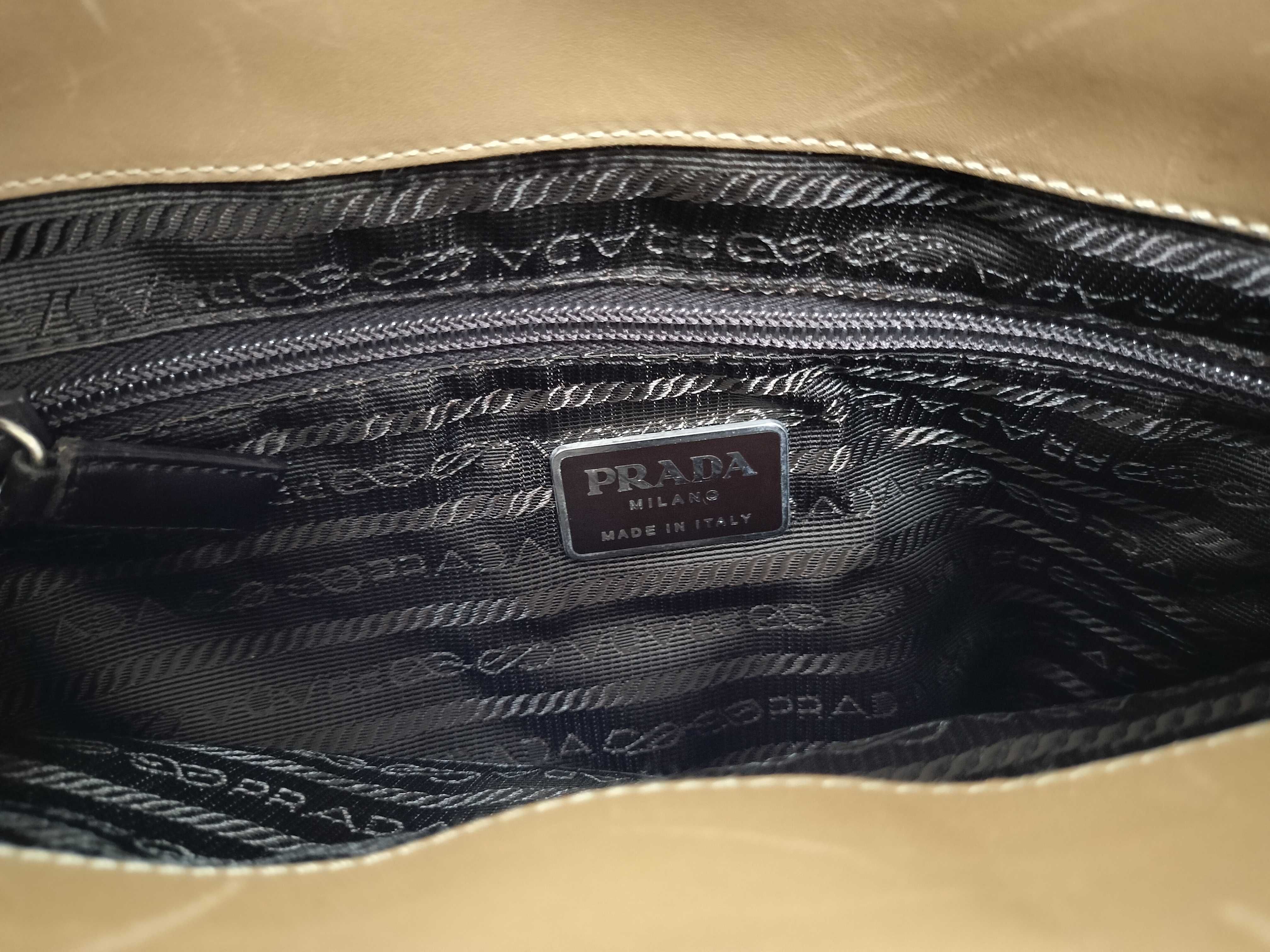 【水曜終了】(10709_0096)PRADA ナイロン ナイロン×レザー ベージュ トートバッグ