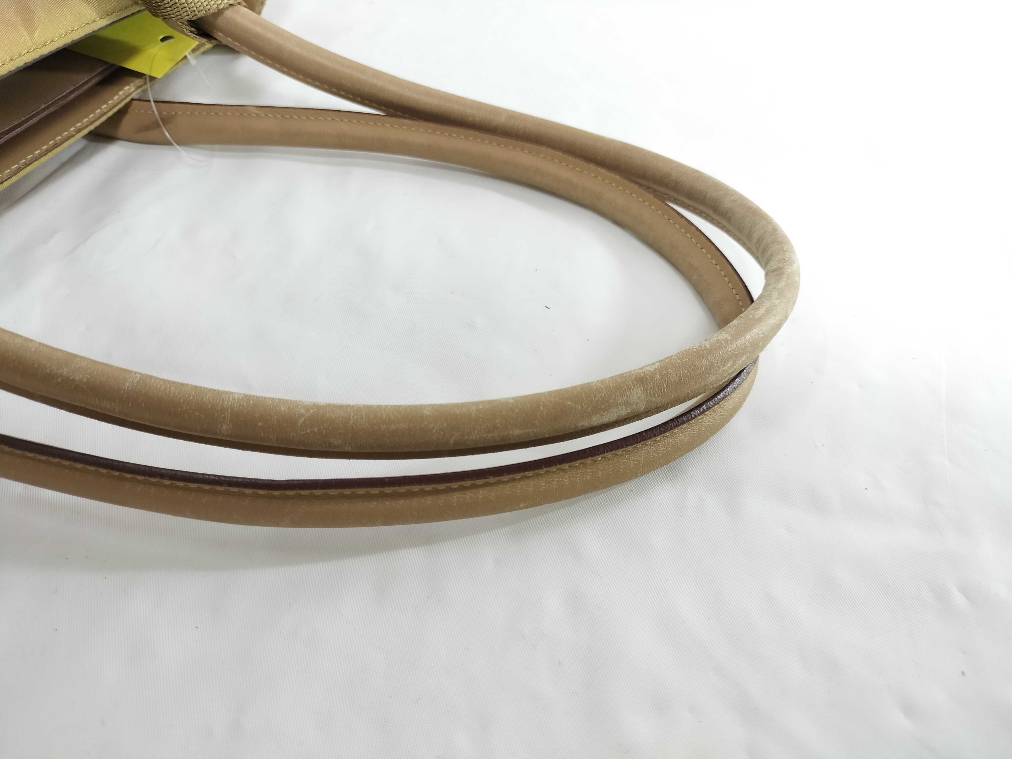 【水曜終了】(10709_0096)PRADA ナイロン ナイロン×レザー ベージュ トートバッグ