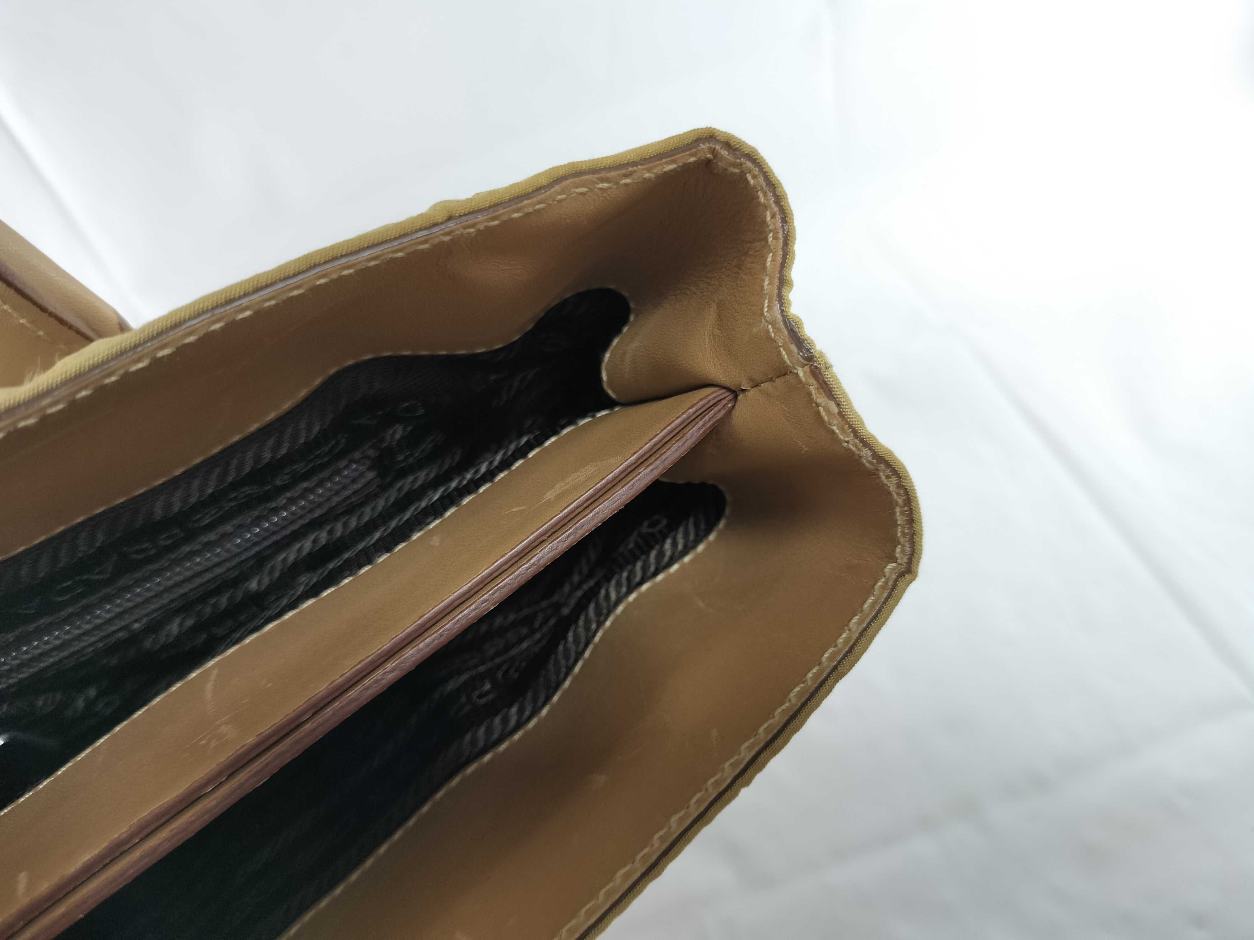 【水曜終了】(10709_0096)PRADA ナイロン ナイロン×レザー ベージュ トートバッグ