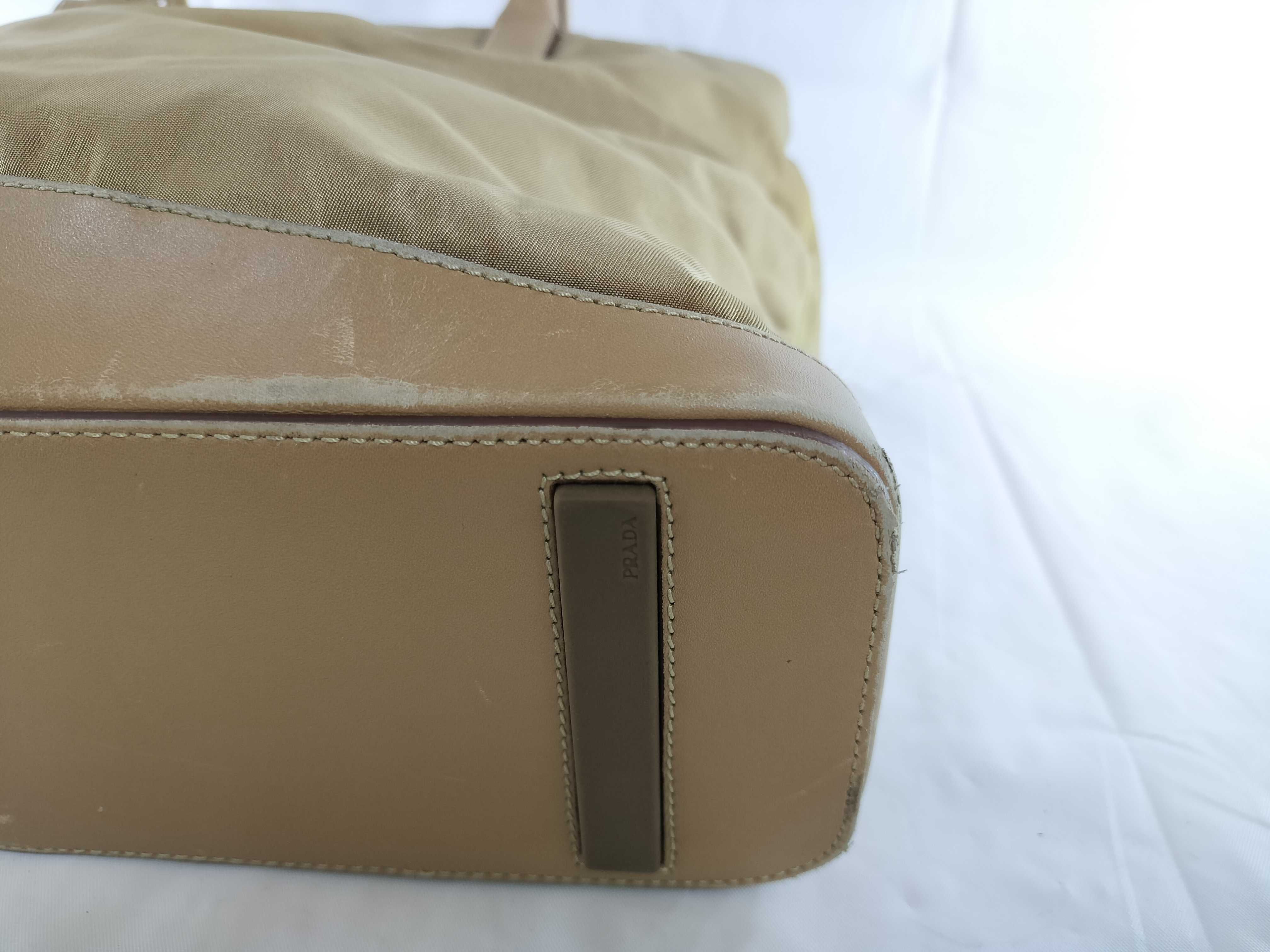 【水曜終了】(10709_0096)PRADA ナイロン ナイロン×レザー ベージュ トートバッグ