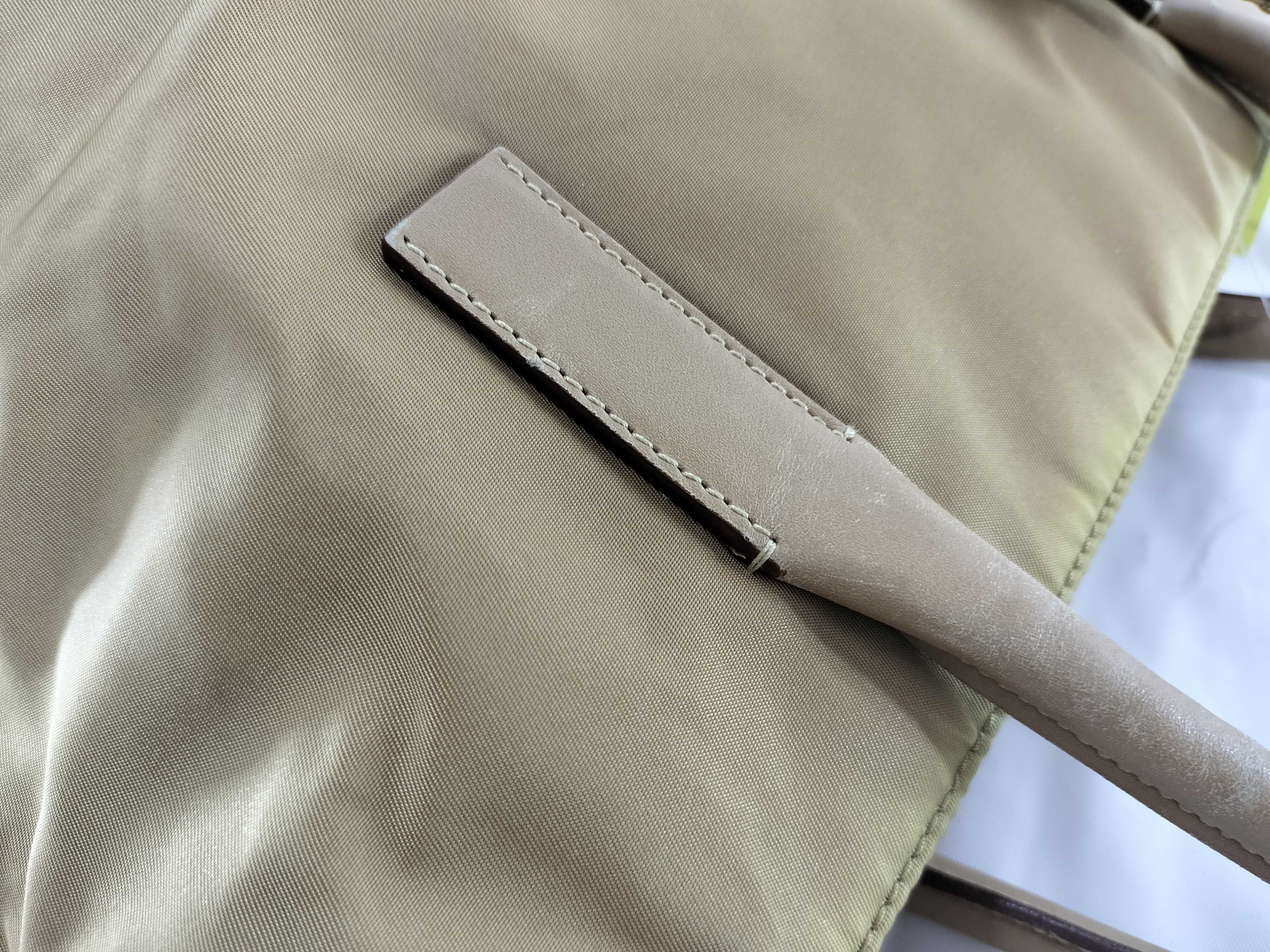 【水曜終了】(10709_0096)PRADA ナイロン ナイロン×レザー ベージュ トートバッグ