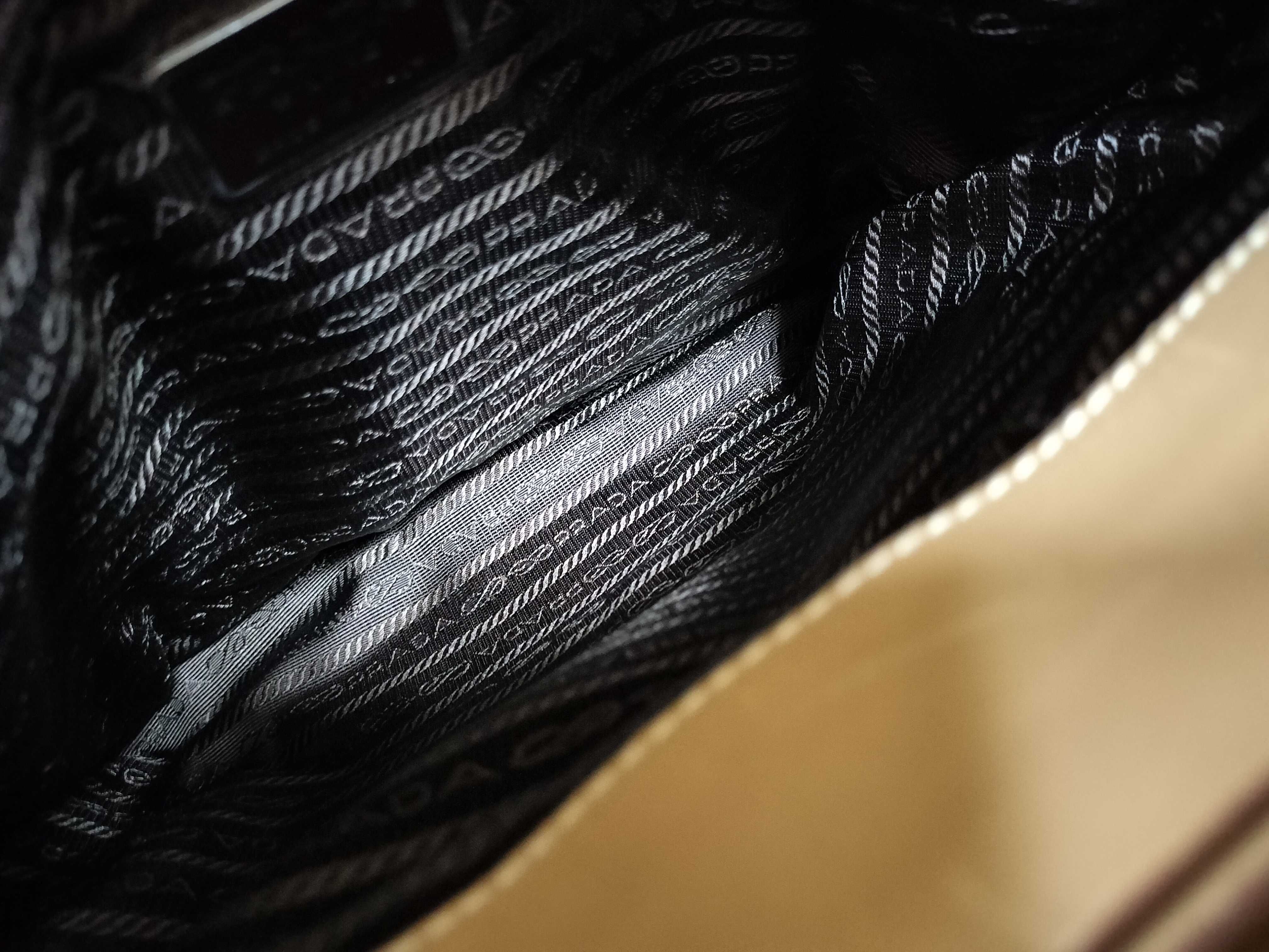 【水曜終了】(10709_0096)PRADA ナイロン ナイロン×レザー ベージュ トートバッグ