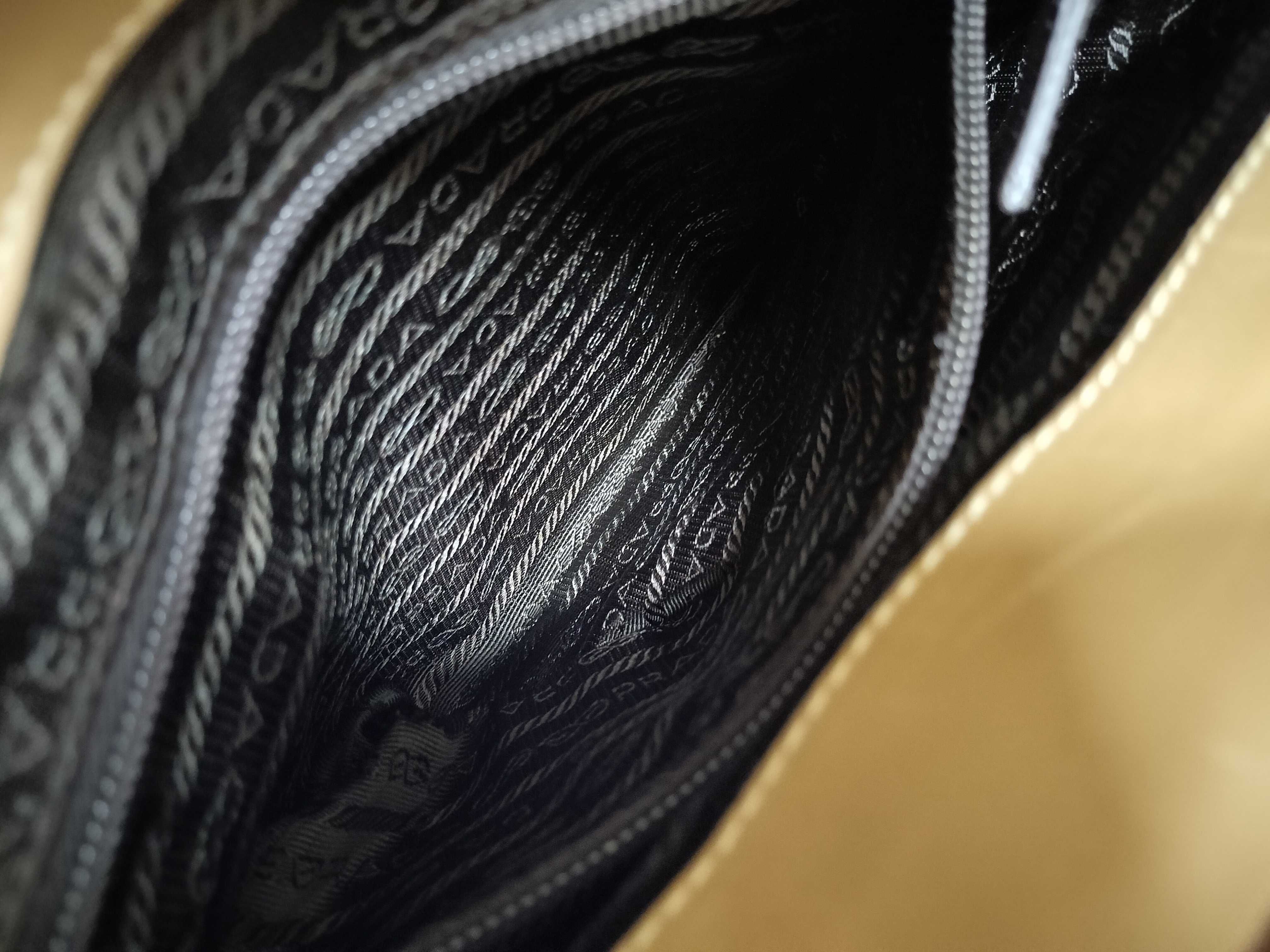 【水曜終了】(10709_0096)PRADA ナイロン ナイロン×レザー ベージュ トートバッグ