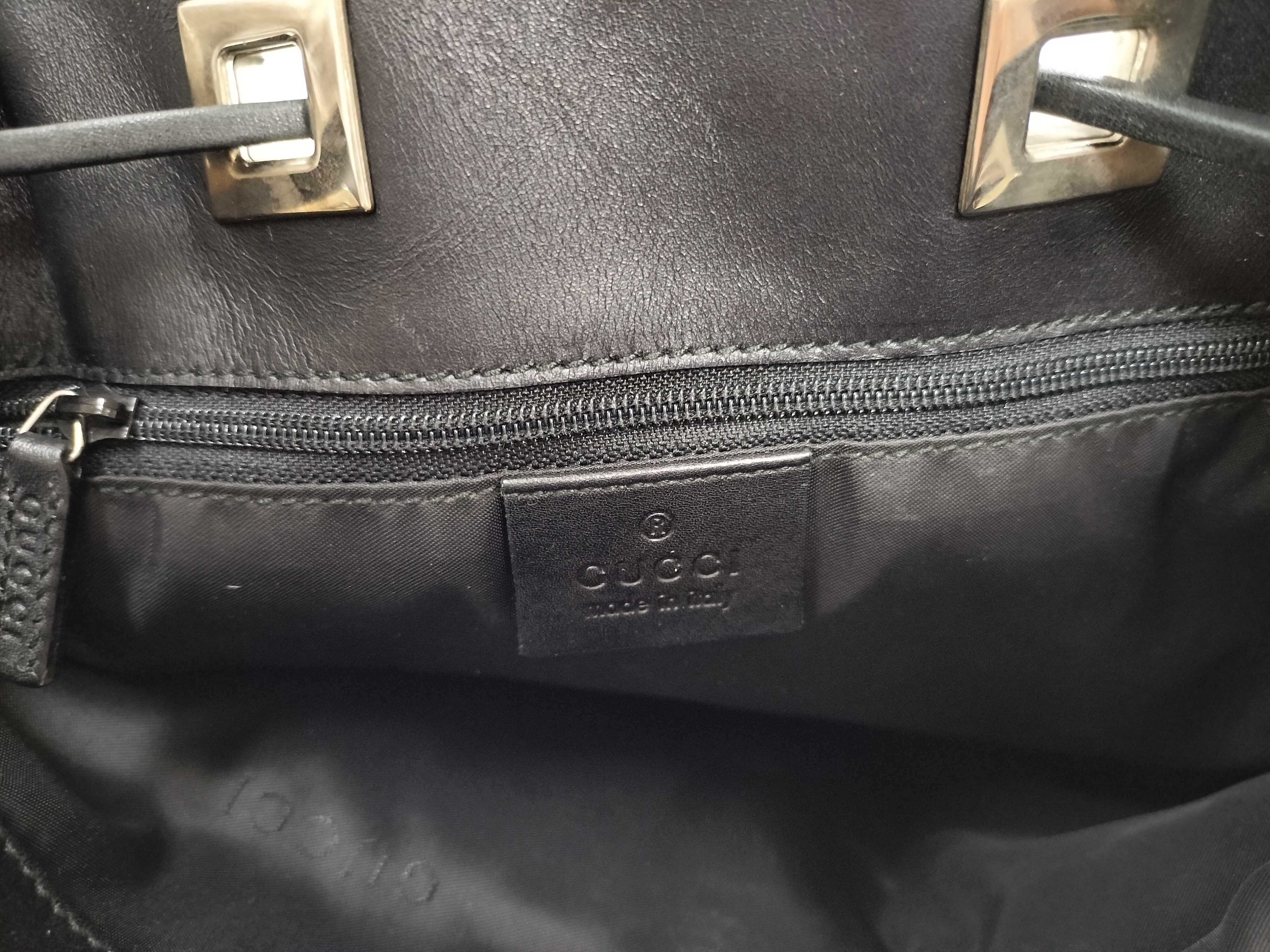 【水曜終了】(10709_0021)GUCCI GGキャンバス ×レザー 巾着 ワンショルダー 001 4021 ブラック ショルダーバッグ