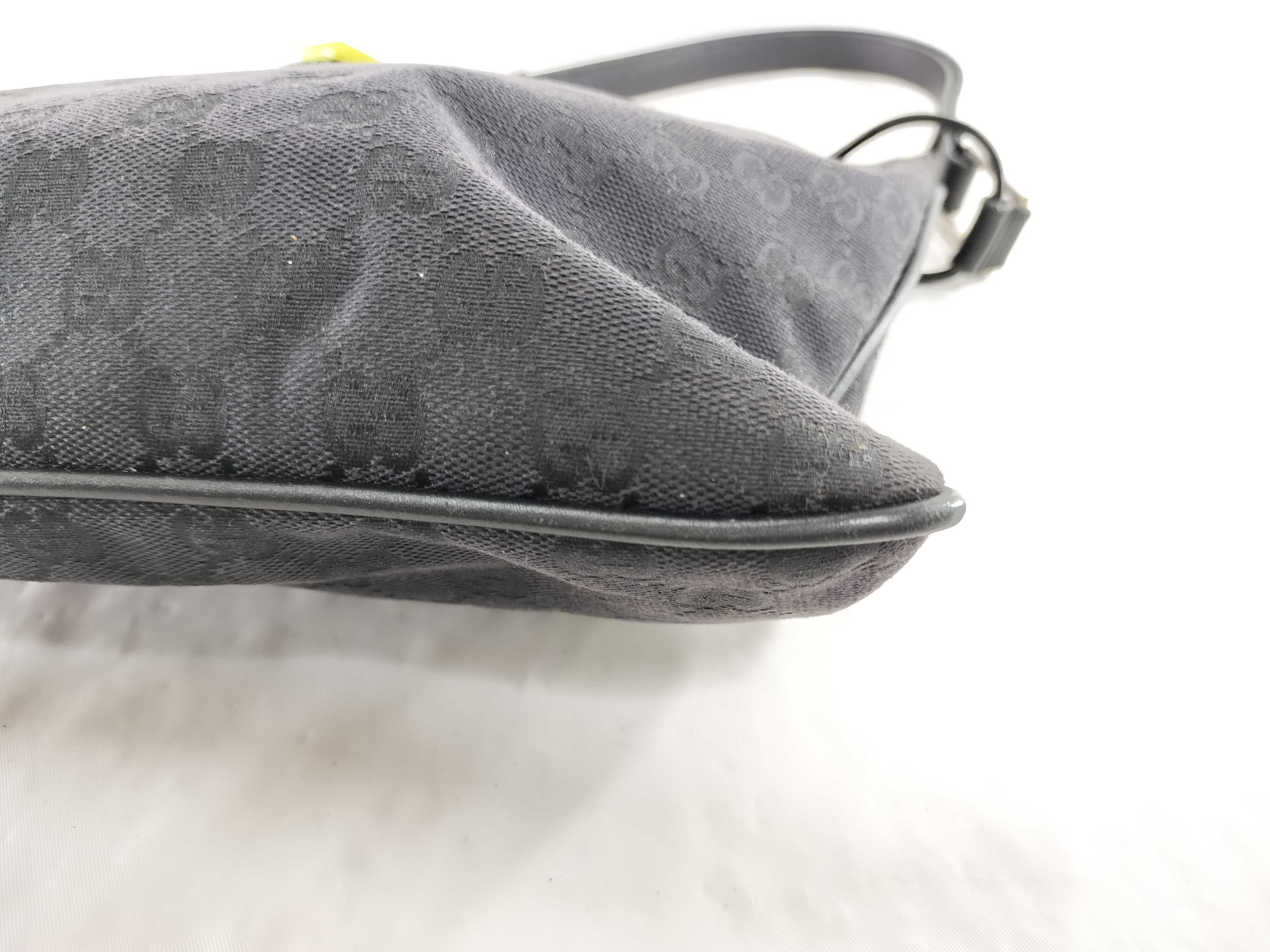 【水曜終了】(10709_0021)GUCCI GGキャンバス ×レザー 巾着 ワンショルダー 001 4021 ブラック ショルダーバッグ