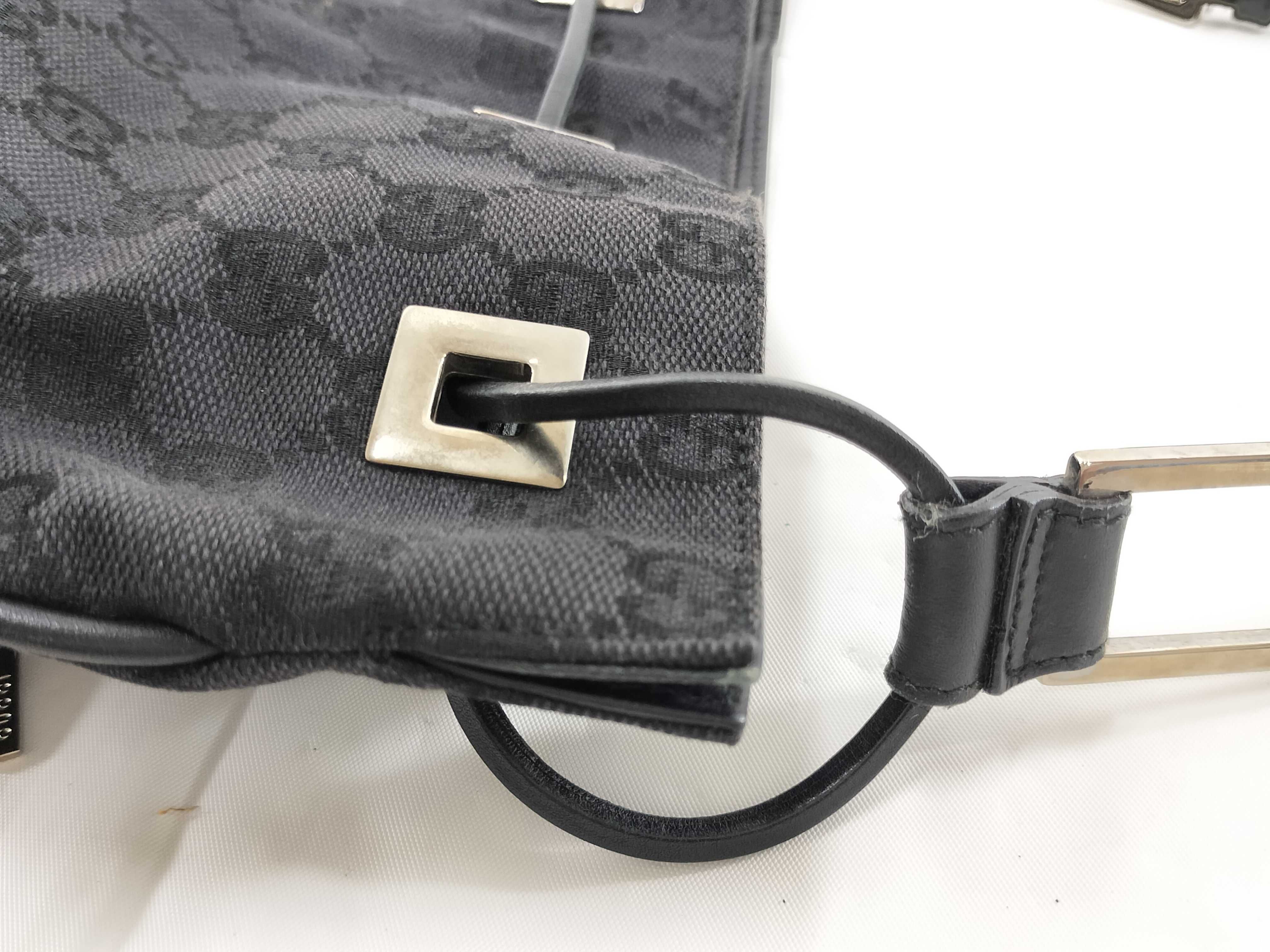 【水曜終了】(10709_0021)GUCCI GGキャンバス ×レザー 巾着 ワンショルダー 001 4021 ブラック ショルダーバッグ