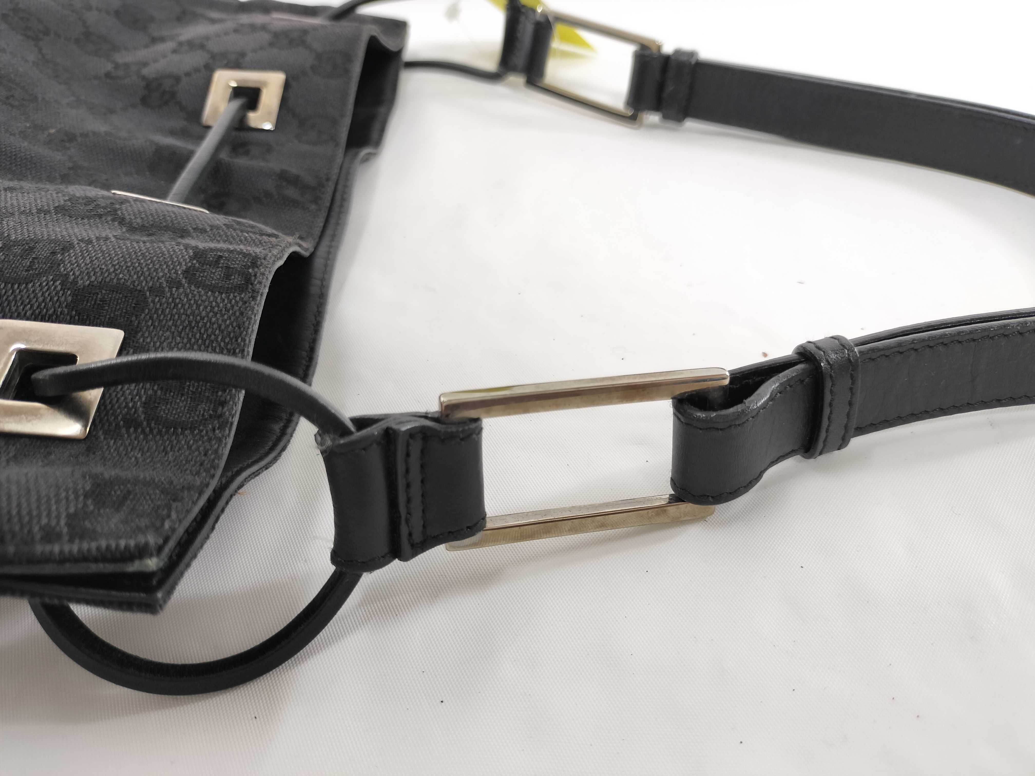 【水曜終了】(10709_0021)GUCCI GGキャンバス ×レザー 巾着 ワンショルダー 001 4021 ブラック ショルダーバッグ