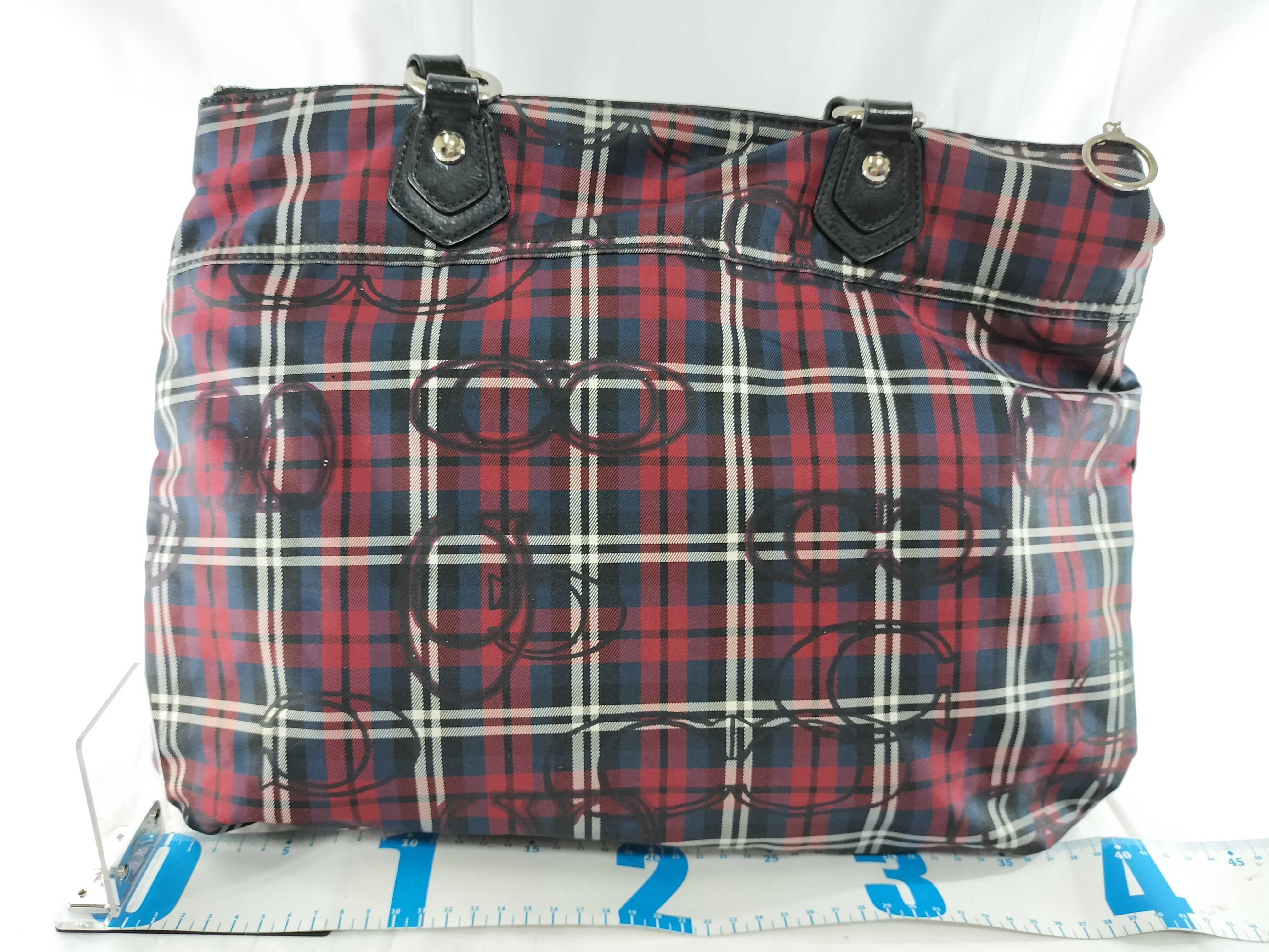 【水曜終了】(10699_0073)COACH ポピー ナイロン チェック柄 トートバッグ トートバッグ