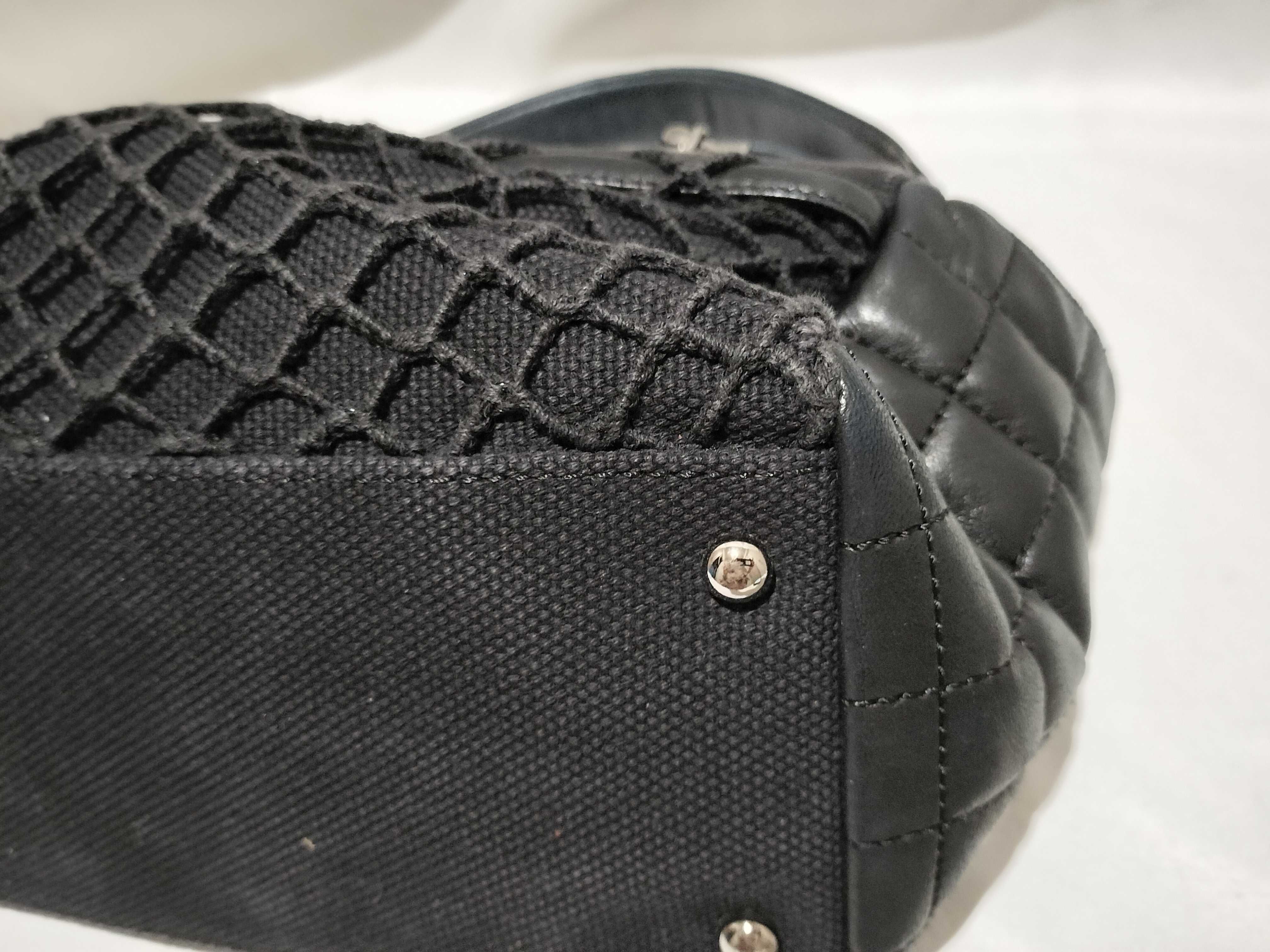 【水曜終了】(10696_0158)CHANEL ココマーク キャンバス×レザー チェーン ハンドバッグ SV金具 ハンドバッグ