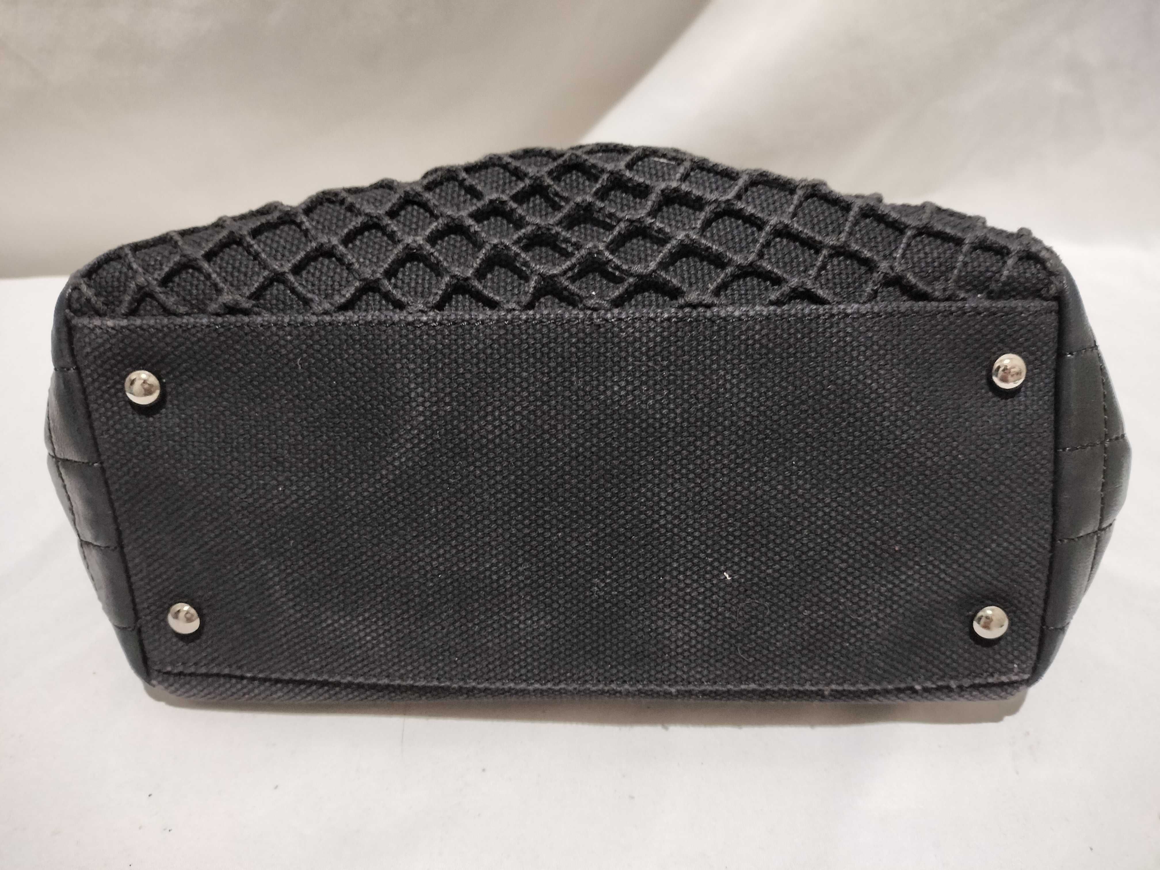 【水曜終了】(10696_0158)CHANEL ココマーク キャンバス×レザー チェーン ハンドバッグ SV金具 ハンドバッグ