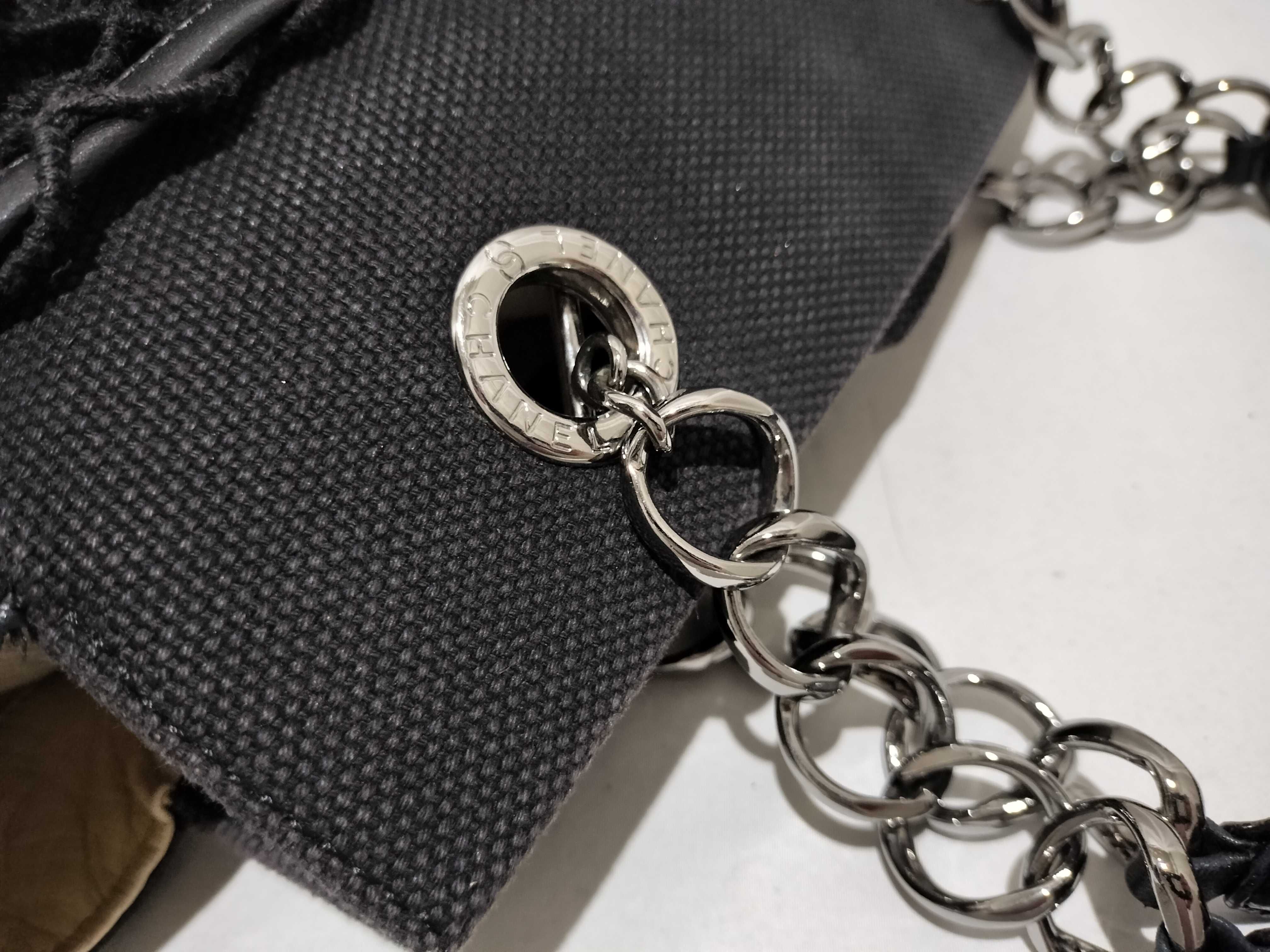 【水曜終了】(10696_0158)CHANEL ココマーク キャンバス×レザー チェーン ハンドバッグ SV金具 ハンドバッグ