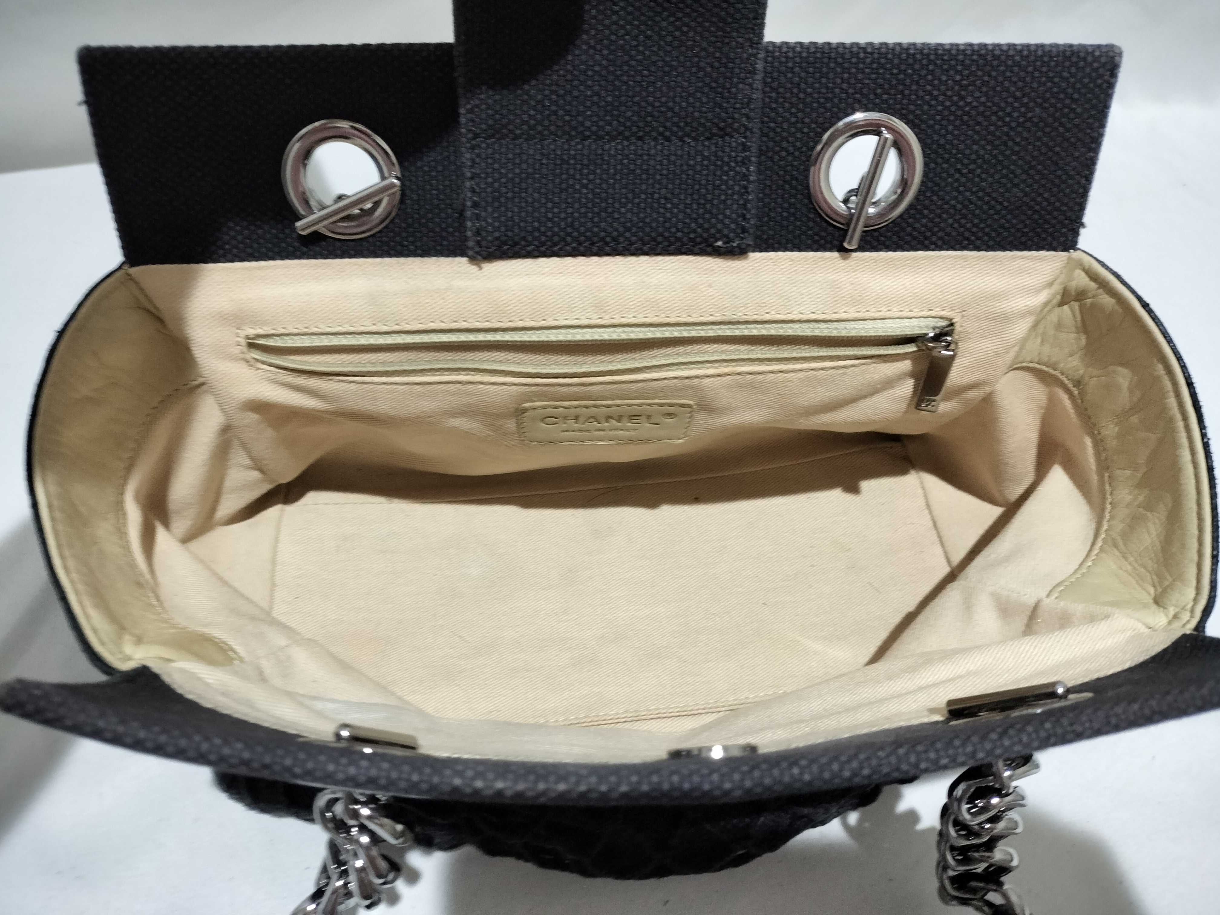 【水曜終了】(10696_0158)CHANEL ココマーク キャンバス×レザー チェーン ハンドバッグ SV金具 ハンドバッグ