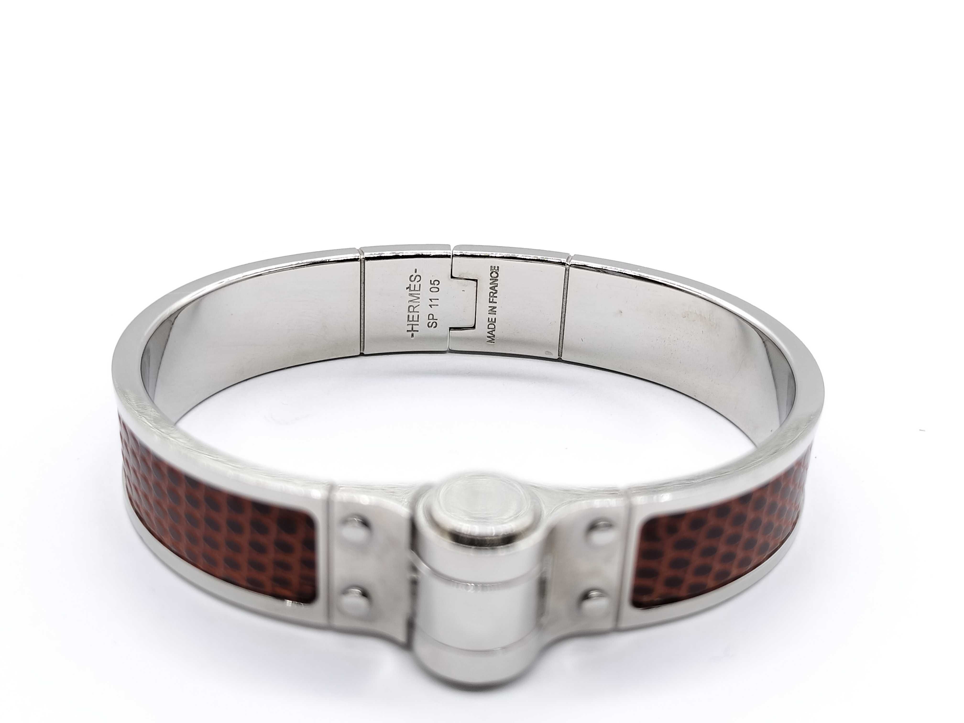 【水曜終了】(10706_0006)▼HERMES シャルニエール リザード ブレスレット・バングル