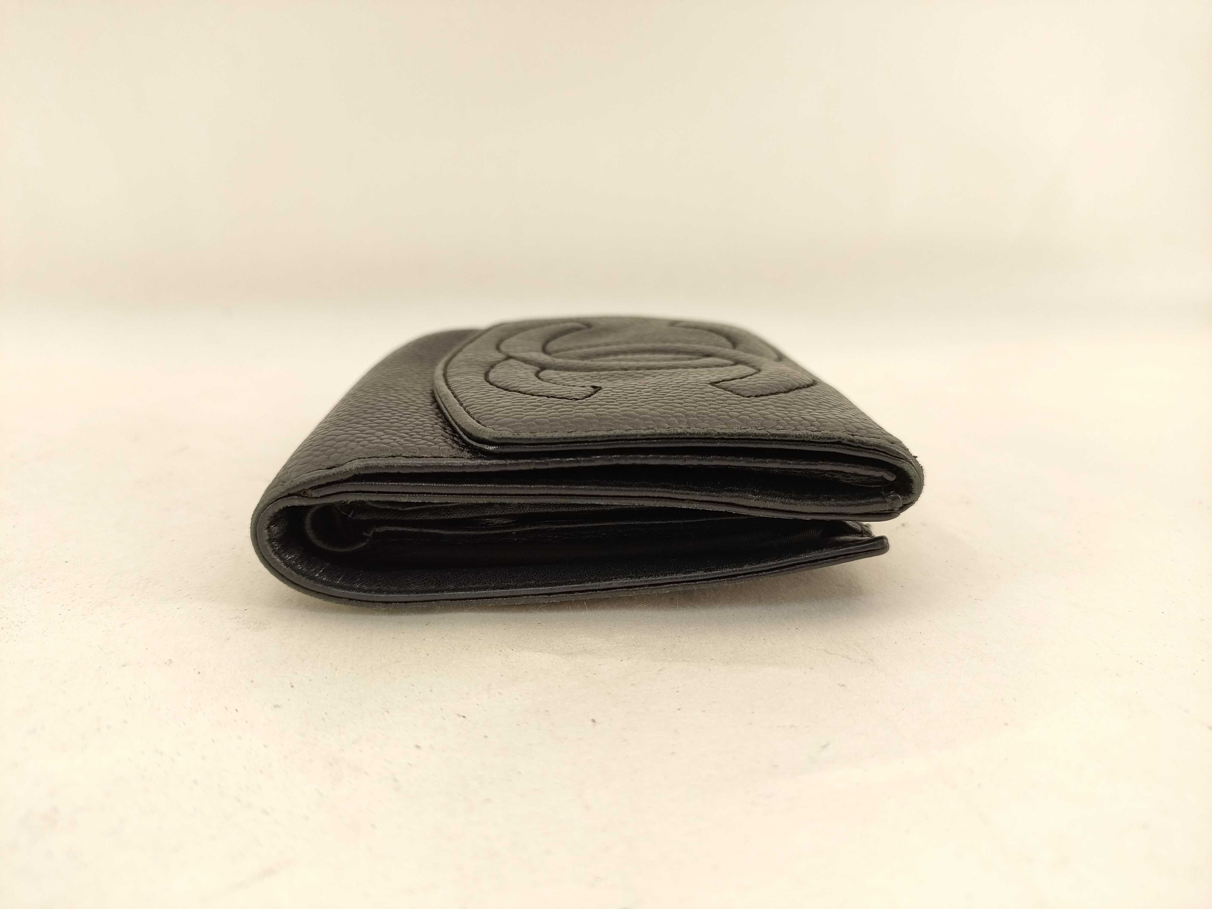 【水曜終了】(10707_0031)CHANEL キャビアスキン ココマーク Wホック 二つ折り 財布