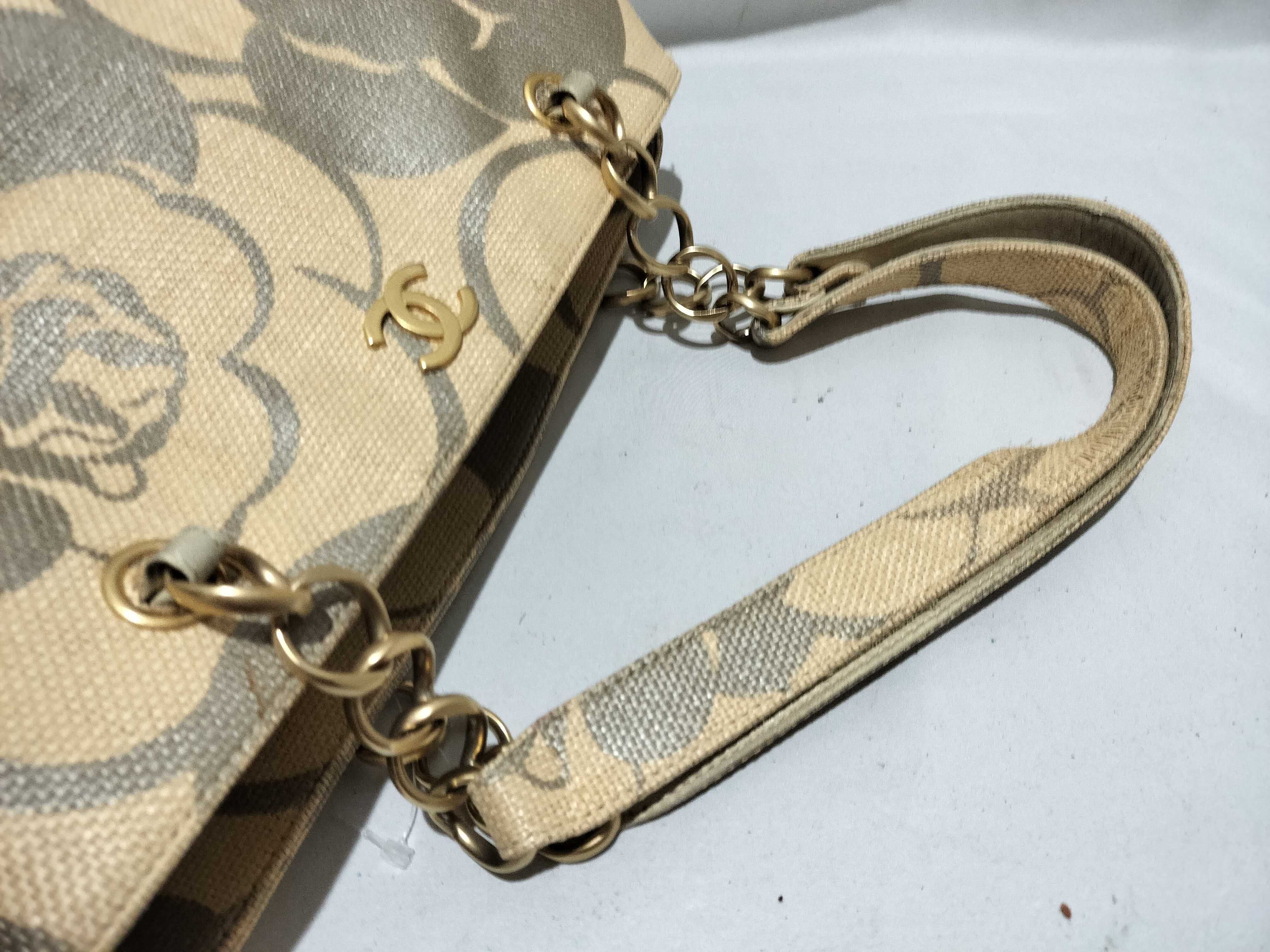 【水曜終了】(10707_0034)CHANEL ココマーク カメリア ストローチェーントート ローマ限定 ポーチ無 ハンドバッグ