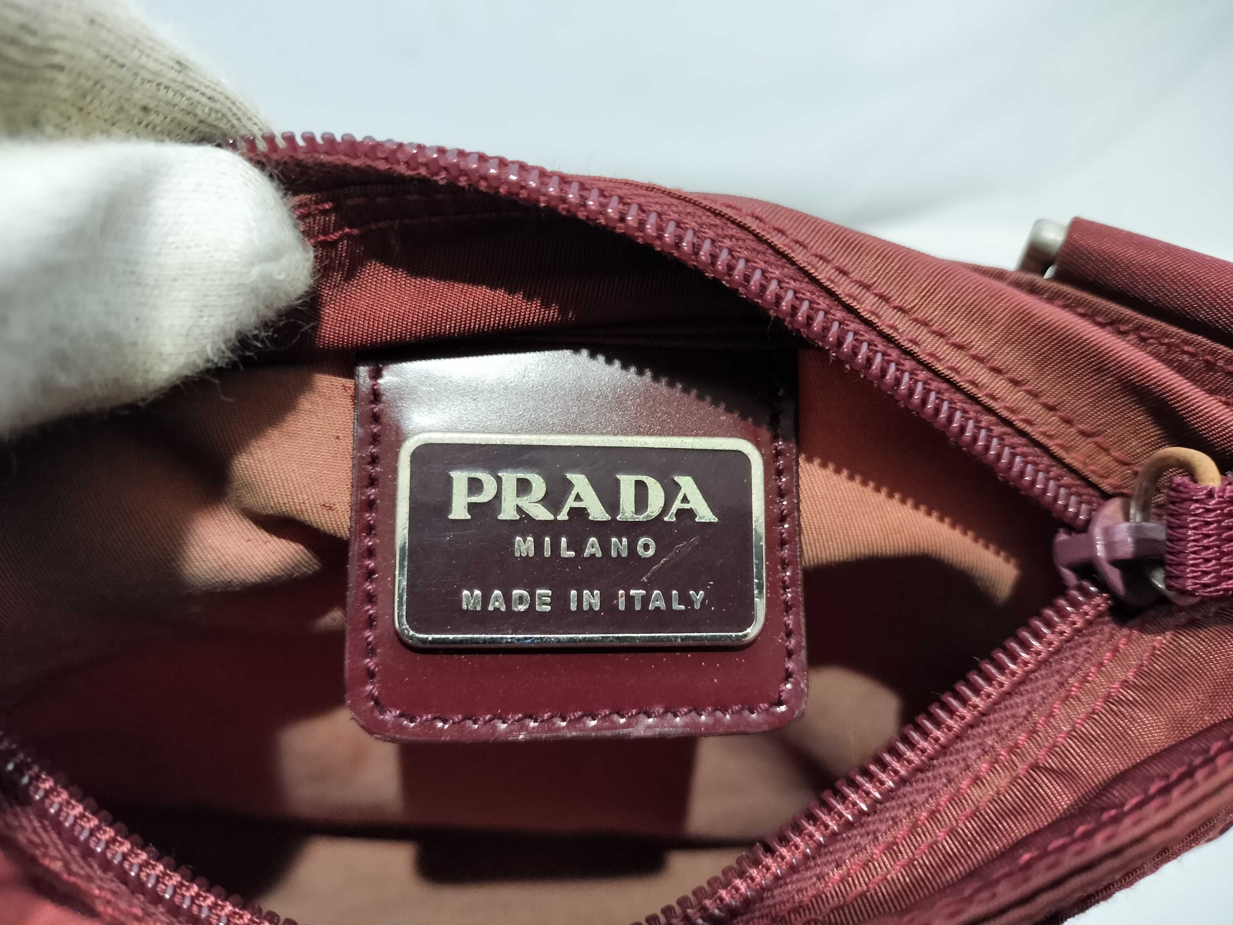 【水曜終了】(10709_0098)PRADA ナイロン ショルダー レザー 赤 ショルダーバッグ