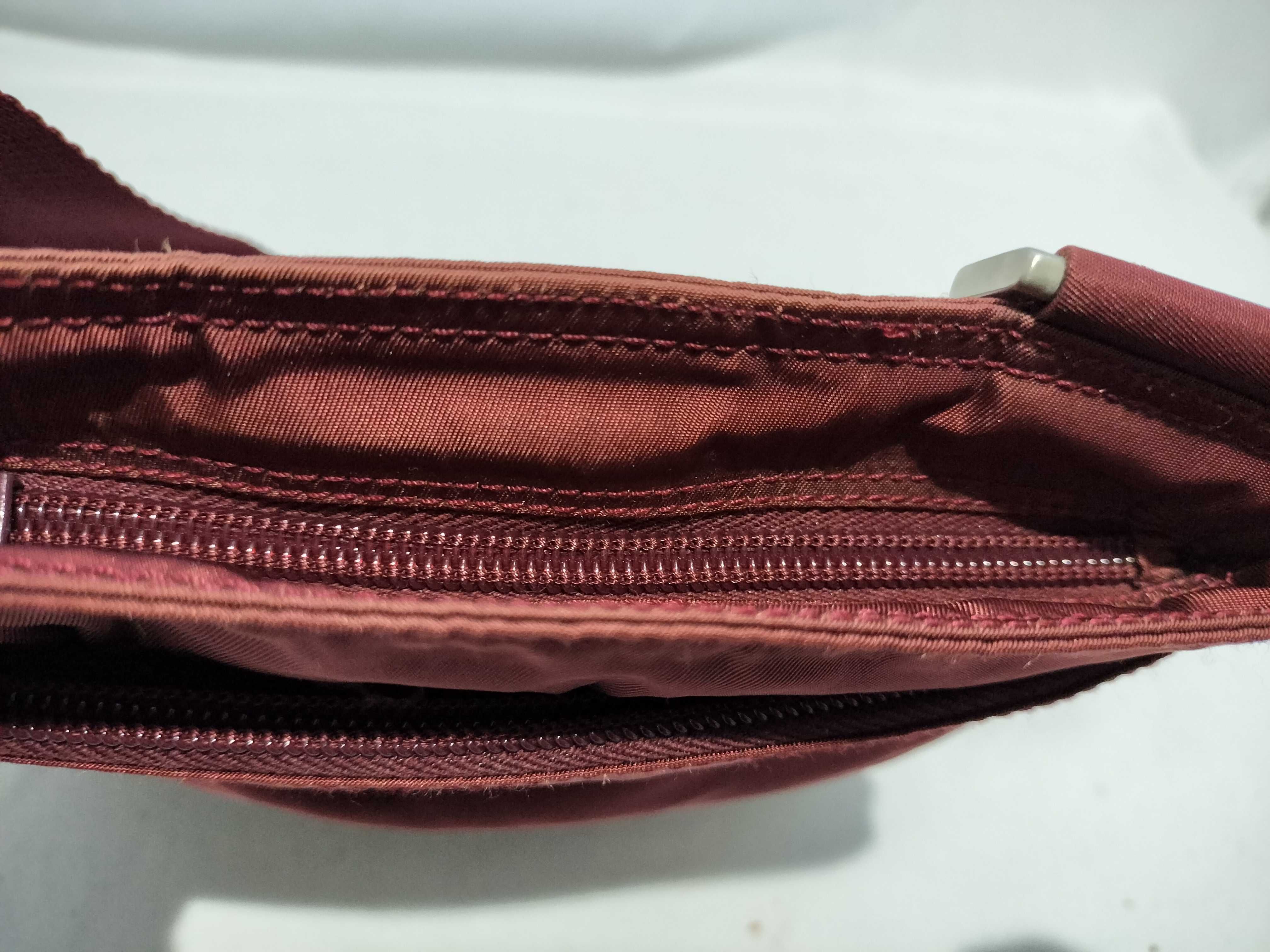 【水曜終了】(10709_0098)PRADA ナイロン ショルダー レザー 赤 ショルダーバッグ