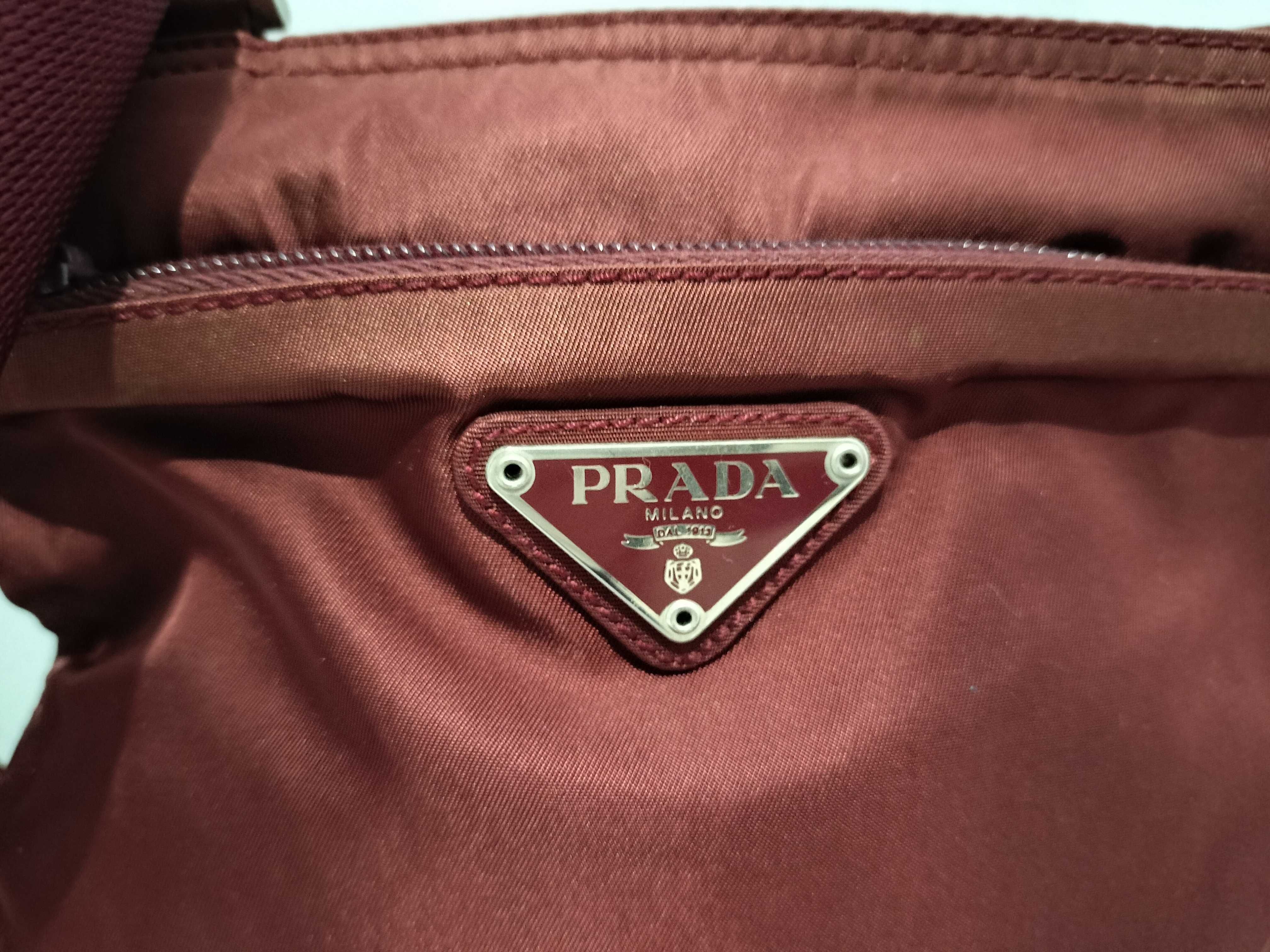 【水曜終了】(10709_0098)PRADA ナイロン ショルダー レザー 赤 ショルダーバッグ