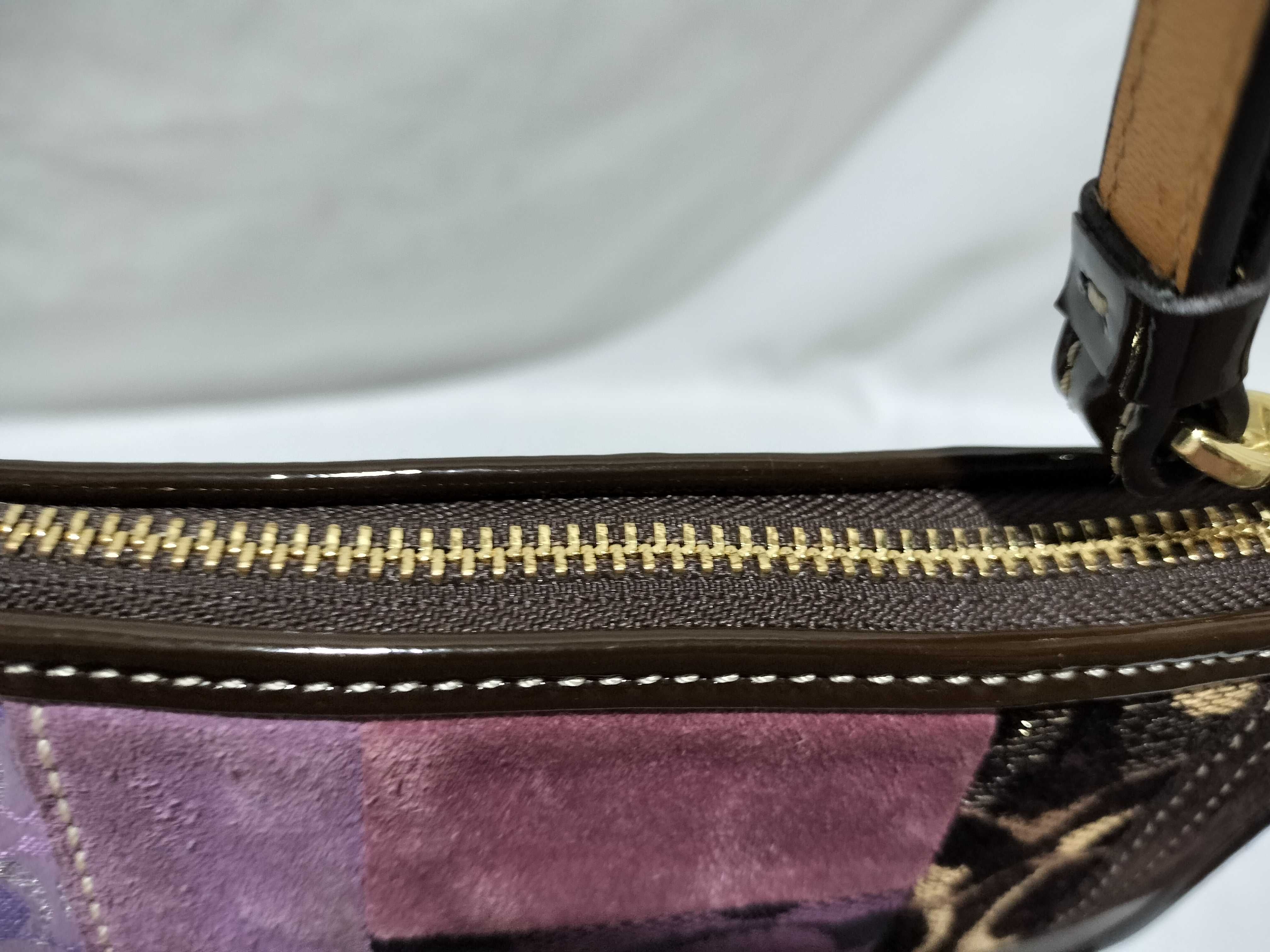 【水曜終了】(10698_0077)COACH シグネチャー キャンバス×レザー×ハラコ キルティング ワンショル 7071 ハンドバッグ