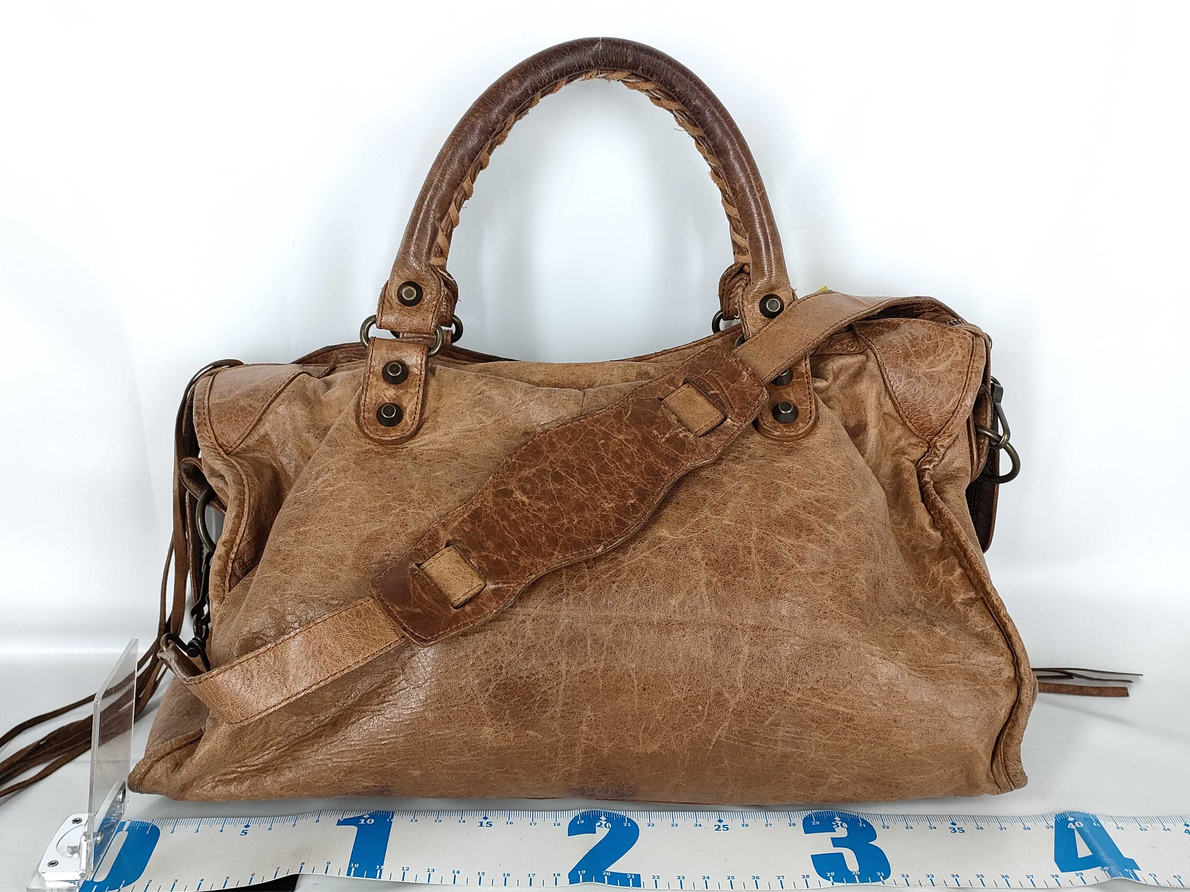 【水曜終了】(10699_0169)BALENCIAGA ザ・ジャイアントシティ レザー 2WAYハンドバッグ ブラウン 115748 ミラー付き ハンドバッグ